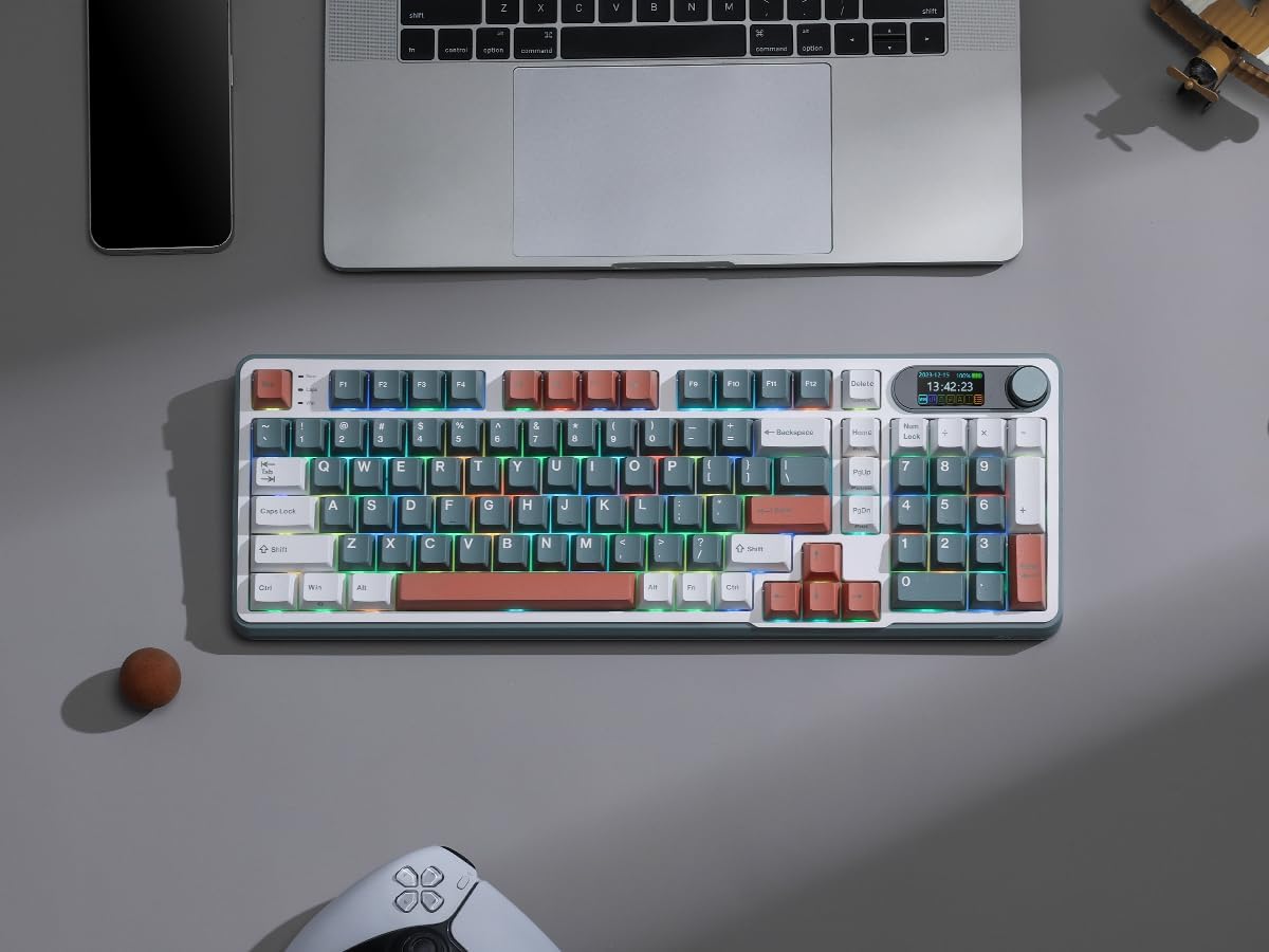 RK ROYAL KLUDGE S98 Wireless Mechanical Keyboard w/Smart Display & Knob | 96% Top Mount RGB Gaming Keyboard BT/2.4G/USB-C, 5-Layer Noise Dampening, Creamy Sound Pre-lubed Switch,Hot Swap, 98 Keys