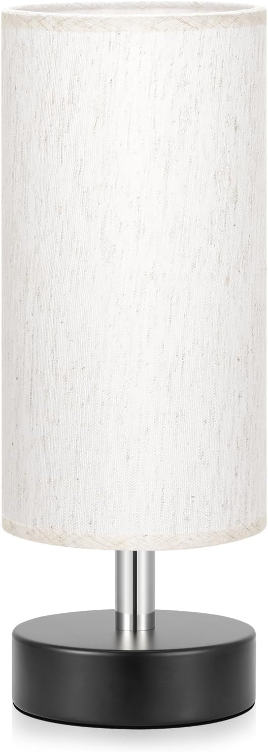 PartageiZ Small Table Lamp for Bedroom - Bedside Lamps for Night Stands | Bulb not Included | Minimalist Desk Lamp | Linen Fabric Shade | for Living Room | for Dorm | 11.6" Inline Control
