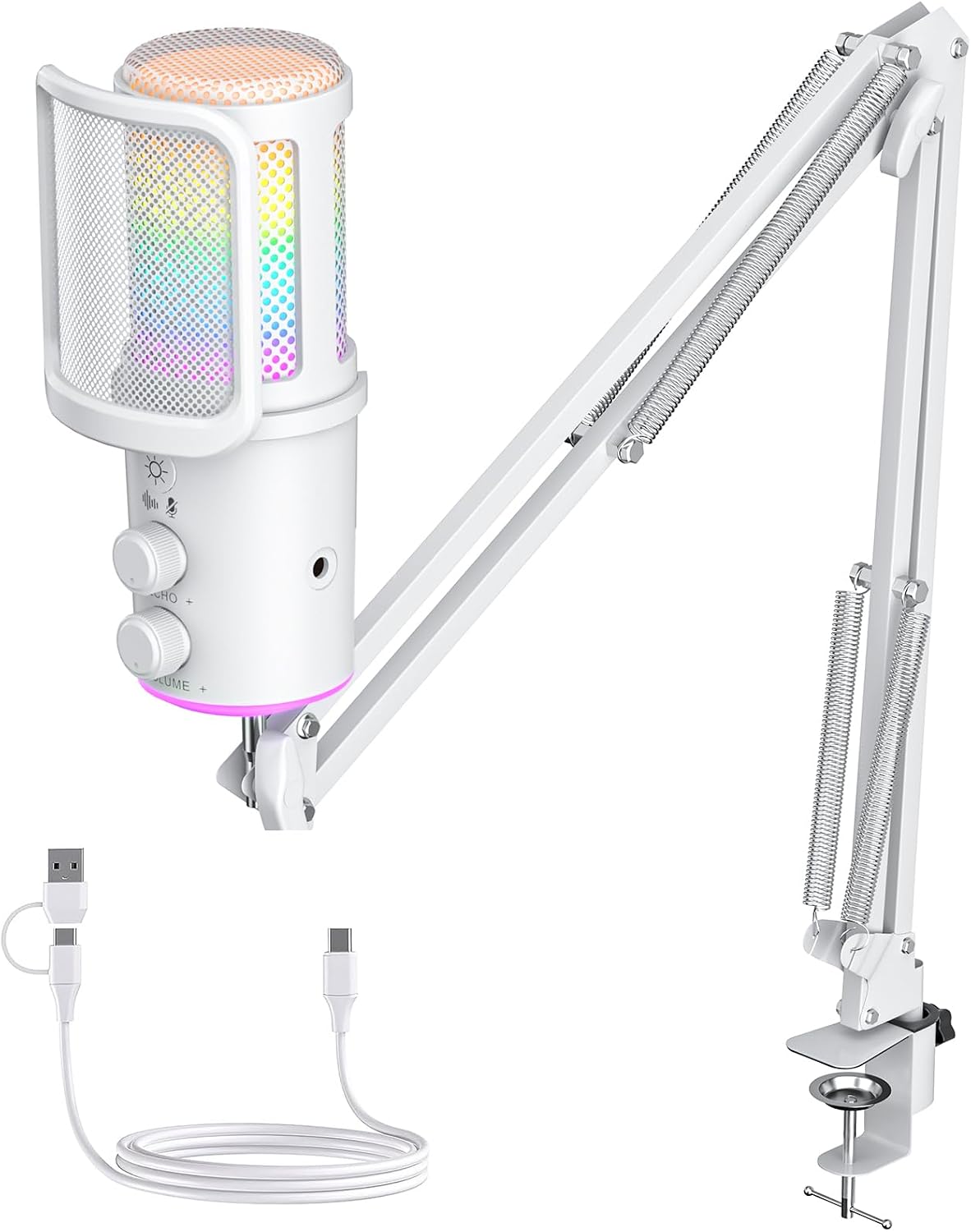 Gaming USB Microphone, Noise Cancellation Condenser Mic with Mute,Boom Arm Mic-Reverb Adjustment, Monitoring for Streaming, Podcasting, Discord, YouTube,PC, Computer, PS4, PS5, Mac