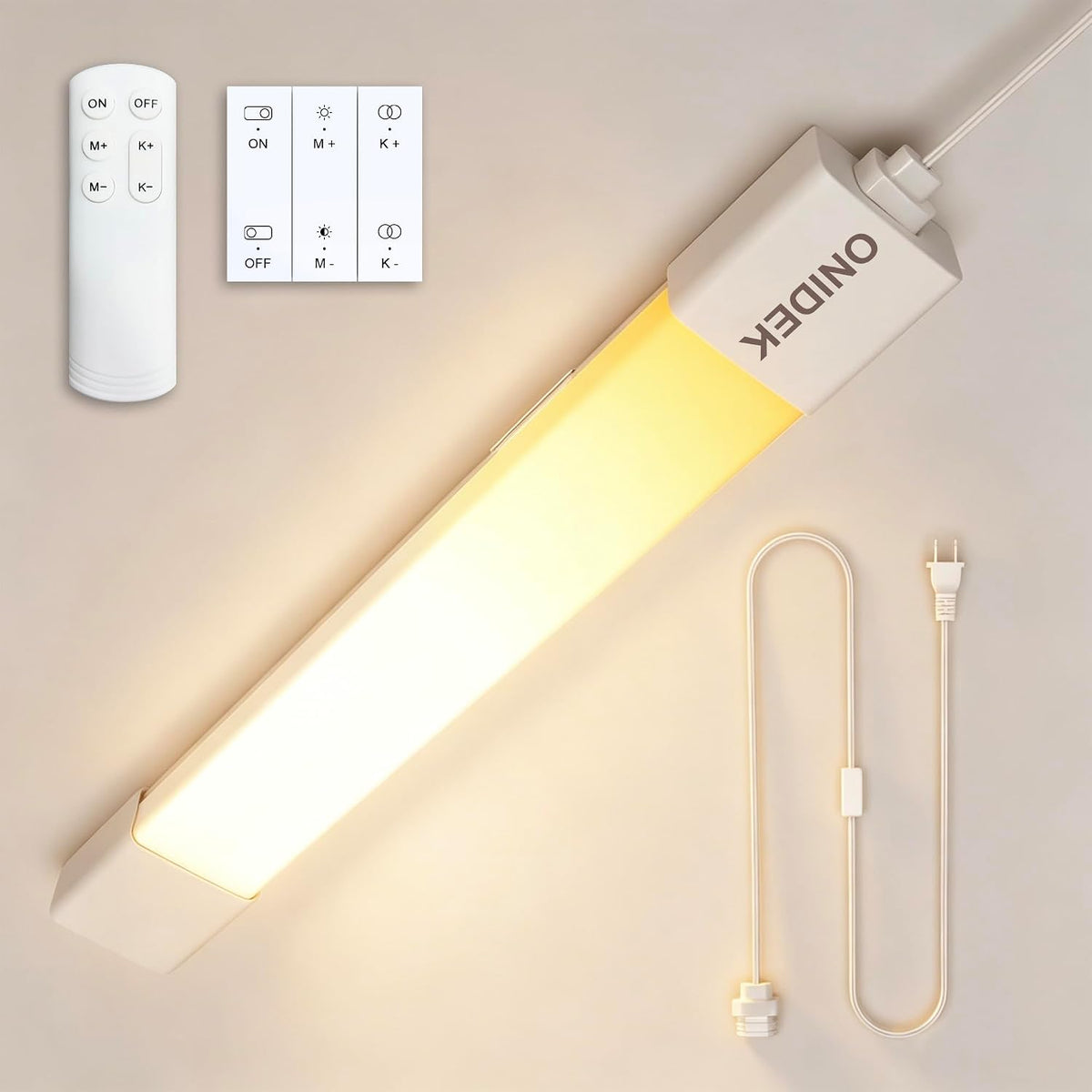 ONIDEK Under Cabinet Lights with Plug. 3000K-6500K Dimming and Color. with Wireless Control Panel and Remote Control.18W 1800LM for Garage, Kitchen, Bathroom, Closet, Office (24 inch-2pcs)