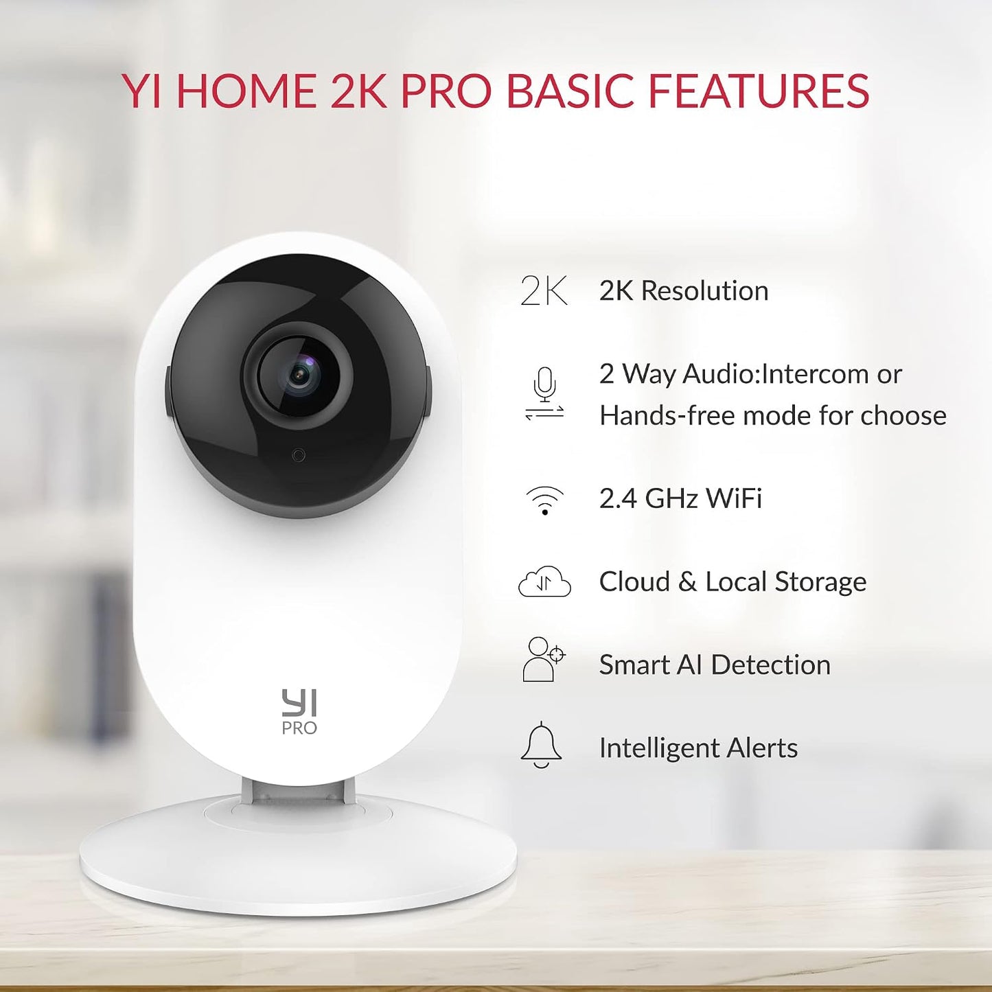 YI 2K 3MP Home Security Camera, Indoor Camera with Person, Vehicle, Animal Detection, Phone App for Baby, Pet, Dog, Monitoring, Compatible with Alexa