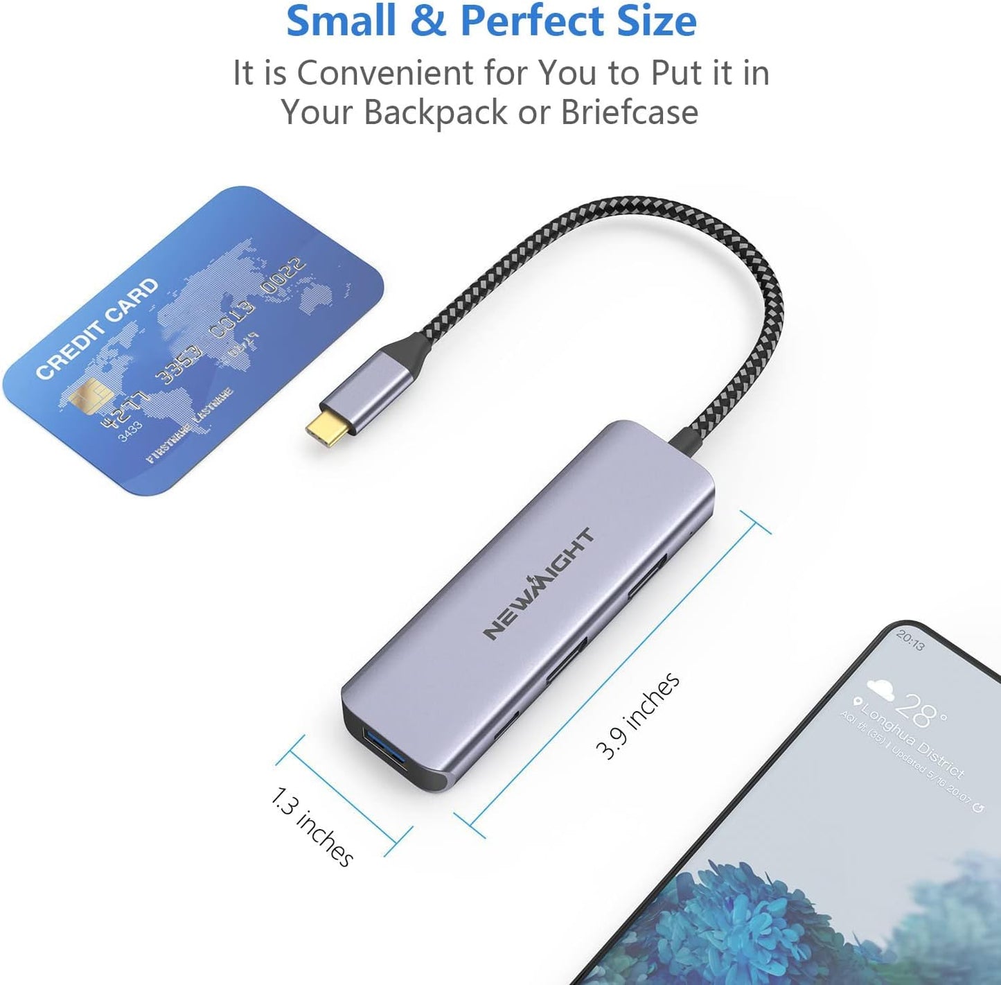 USB C Dual HDMI Adapter for 2 Monitors, Newmight 4-in-1 USB C to Dual Monitor HDMI Splitter, Supports Single 4K 60Hz and Dual 4K 30Hz, 100W PD, USB-A Port for MacBook, HP, Dell, iPhone 15/16 Series