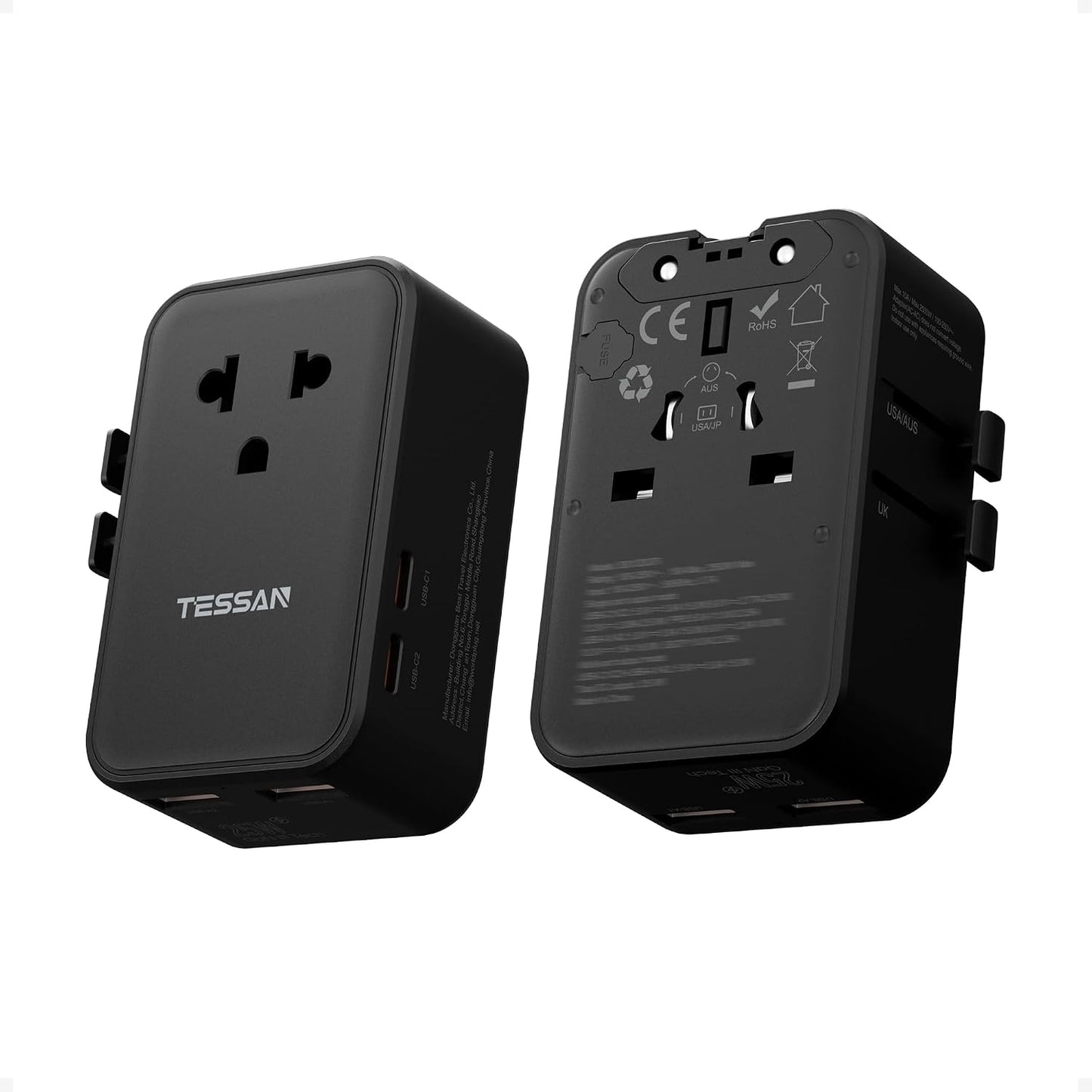 TESSAN Universal Travel Adapter PD 25W, Ultra Thin International adapter | Fast Charger, Worldwide Plug Adaptor 2 USB A 2 USB C for US to European UK Australia Ireland, Type C G A I