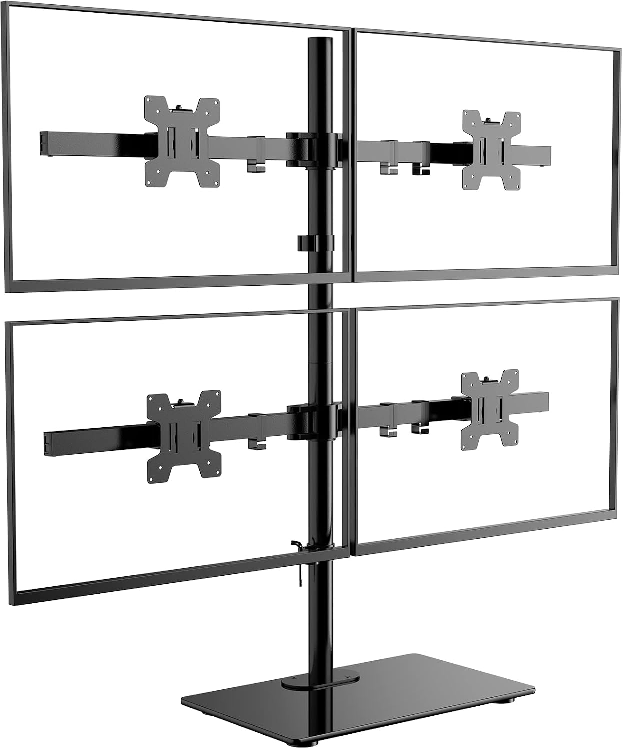 WALI Free Standing Dual Monitor Stand, Height Adjustable Monitor Mount with Glass Base, Fits LCD LED Flat Curved Screen up to 27 inch, 22lbs, with Grommet Base (GMF002)