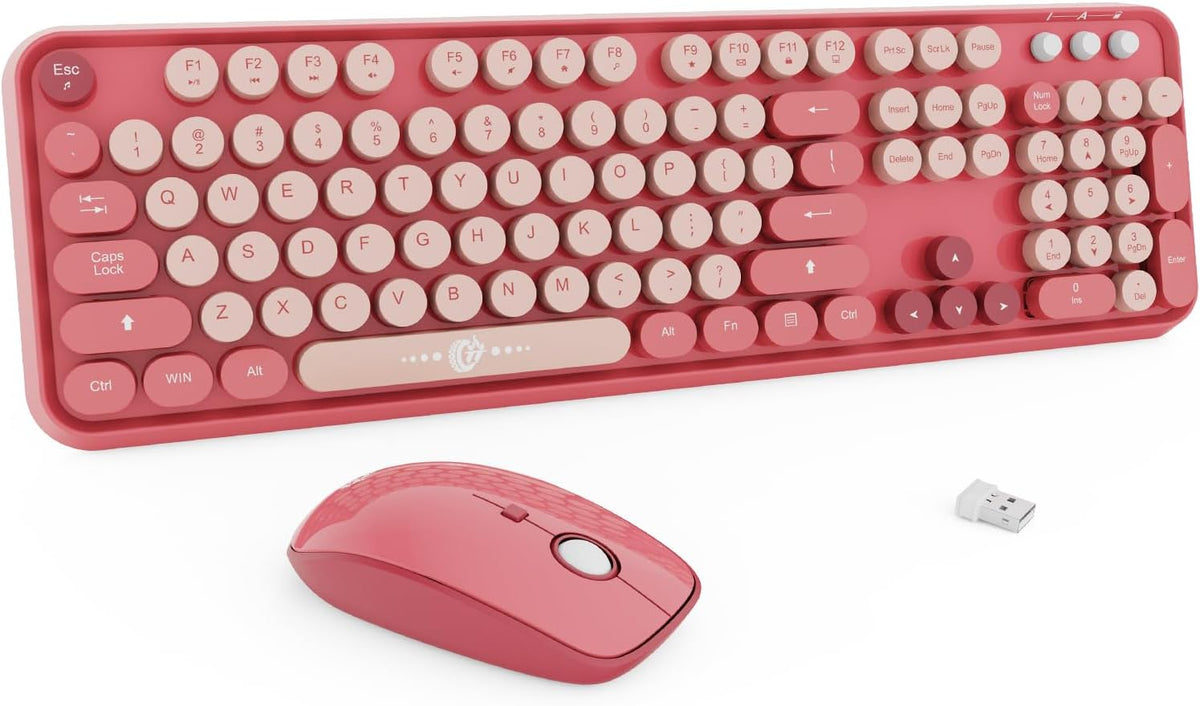 FD Wireless Keyboard and Mouse Combo | Cute Colorful Keyboard and Mouse with 2.4GHz Cordless Retro Typewriter Keyboard | Auto-Sleep | USB Receiver for Windows PC/Laptop - Black Purple Gradient