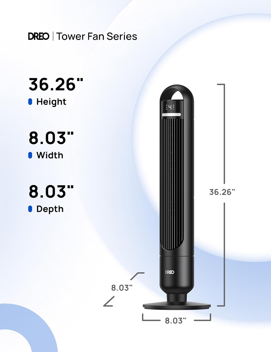DREO Tower Fan for Bedroom, 26ft/s Velocity, 90° Oscillating, 8H Timer | 4 Speeds, 3 Modes, 28dB Quiet Standing Fan, Floor Fan for Room, Living Room, Office, Home, Cooling Fan with Remote, Black