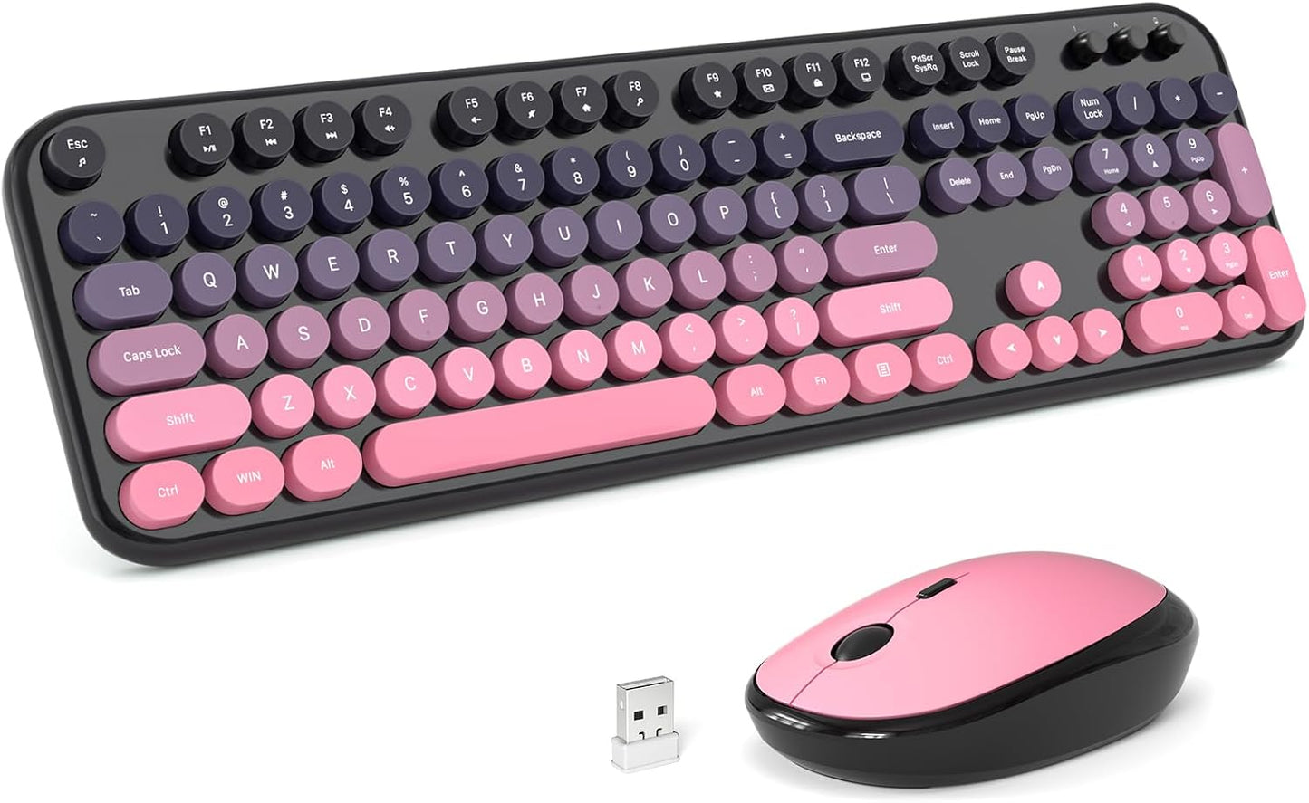 KNOWSQT Wireless Keyboard and Mouse Combo, MilkTea 104 Keys Full-Sized 2.4 GHz Round Keycap Colorful Keyboards, USB Receiver Plug and Play, for Windows, Mac, PC, Laptop, Desktop