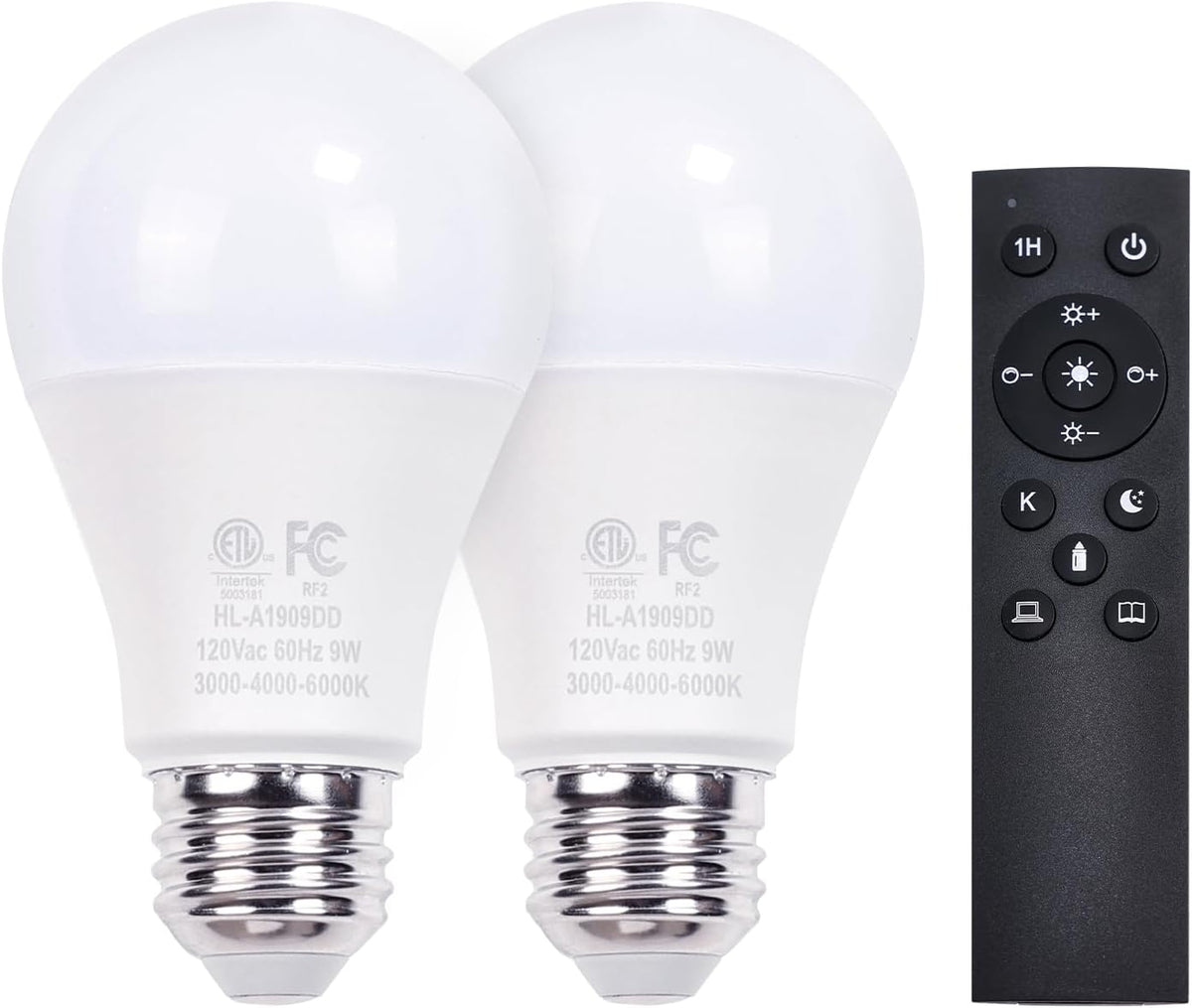 Gupuzm A19 LED Remote Control Bulbs, 800LM 9W, Equivalent to 60W Bulbs, Dimmable Bulb with Remote Control 3000K-6000K, E26 Base, CRI 80+,2.4GHz, Lifespan Over 25,000 Hours (9W-1 Remote-1 Bulb)