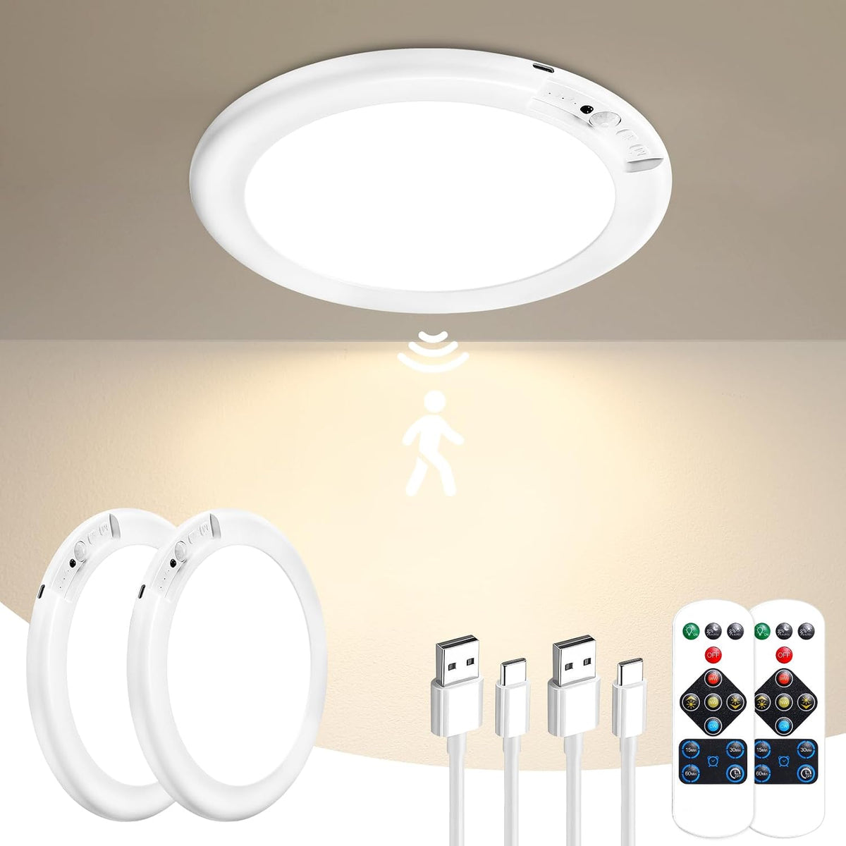 Gotopceed Rechargeable Motion Sensor Ceiling Light with Remote - Magnetic Wireless Ceiling Light Battery Powered for Closet Shower Stairs Shed Hallway ect