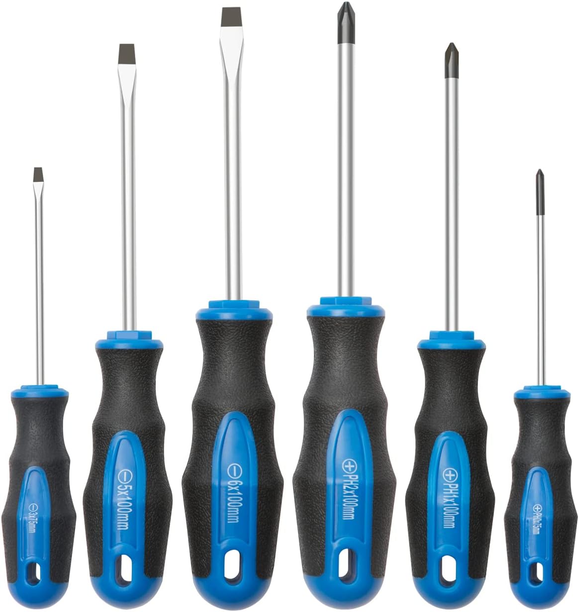 8pc Magnetic Screwdrivers Set, 4 Phillips and 4 Slotted Tips | Nichrome Tip, Silver Tip Gloss, Professional Cushion Grip, High Torque