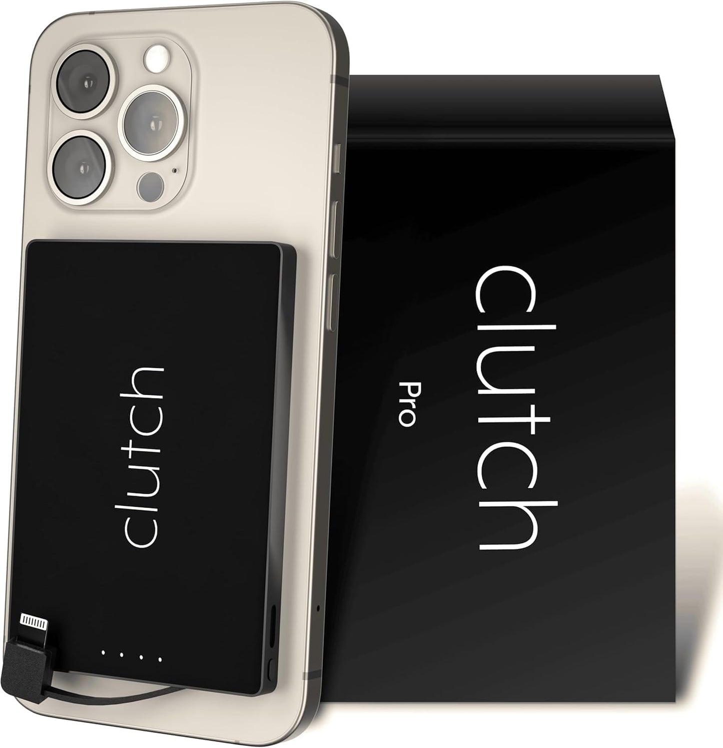 Clutch Pro – World's Thinnest iPhone Charger – Portable Power Bank 5000mAh – Magnetic Built-in Lightning Cable – TSA Approved Travel Charger – iPhone 14 & Earlier – White