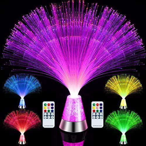 2 Pack LED Fiber Optic Lamp with Remote Control, 13.5" Multicolored Changing Fiber Optic Lights, Crystal Base Battery Powered Glitter Light for Room Wedding Disco Party Birthday Carnival Holiday