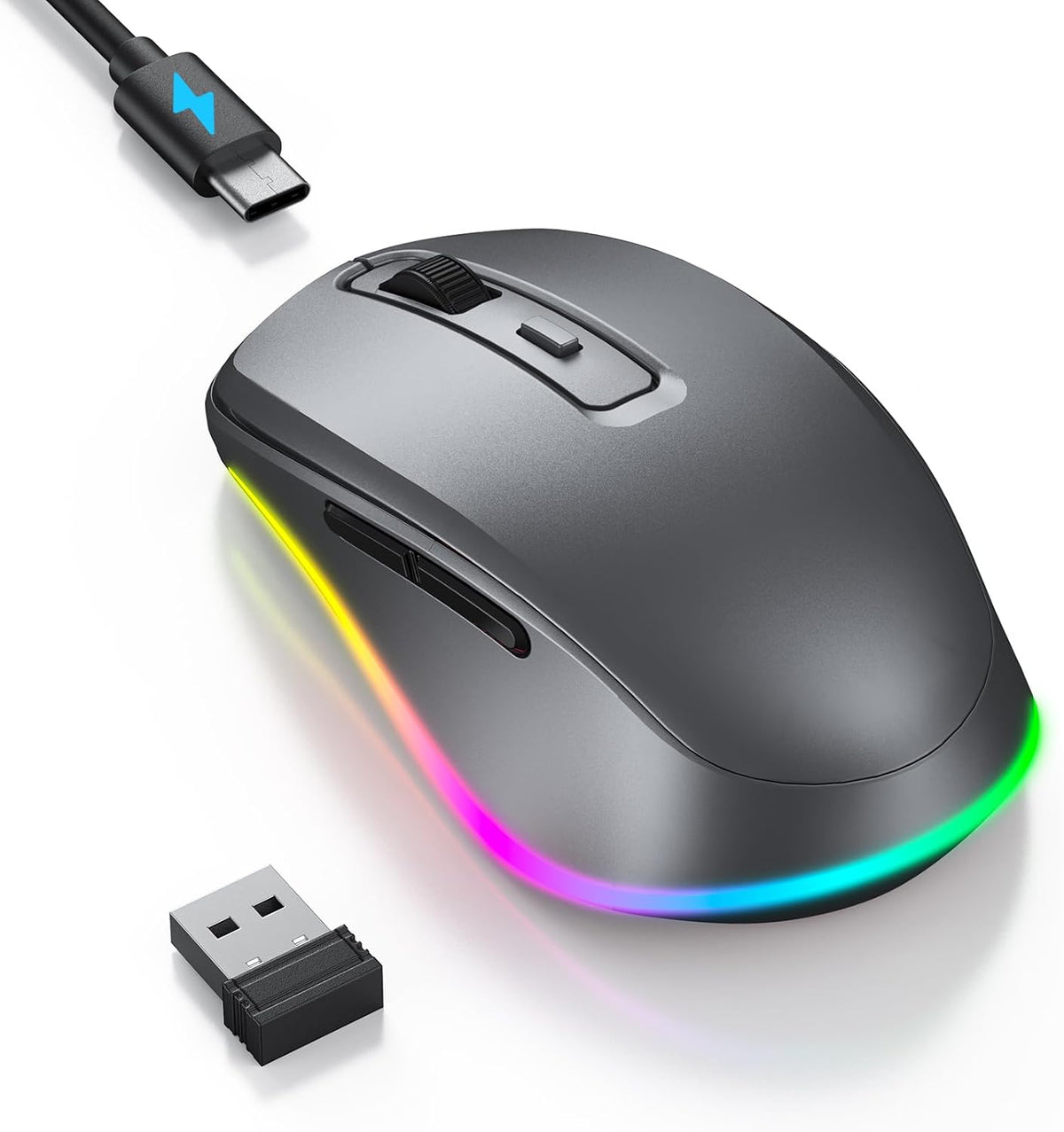 PEIOUS Wireless Mouse Jiggler, LED Mouse with Built-in Mouse Mover, Black | Rechargeable, Silent Clicks, Adjustable DPI and Random Movement Keep Computers Awake for Work-Life Balance on Laptop/PC/Mac