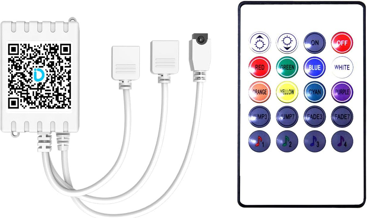 DAYBETTER Led Lights 2 Ports 44 Key Remote Control, Dimmer for Strip, 4 Pin Output Remote Controller for Led Strips 12 24V DC Tape Light (Without Power Adapter)