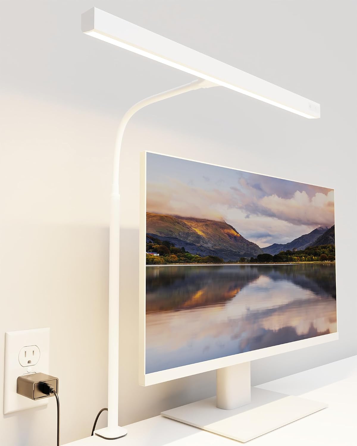 SUPERDANNY LED Desk Lamp for Office Home, Eye-Caring Desk Light with Adjustable Gooseneck, 12W Touch Control Dimmable Brightness, Architect Clamp Lamp with USB Adapter, Grey