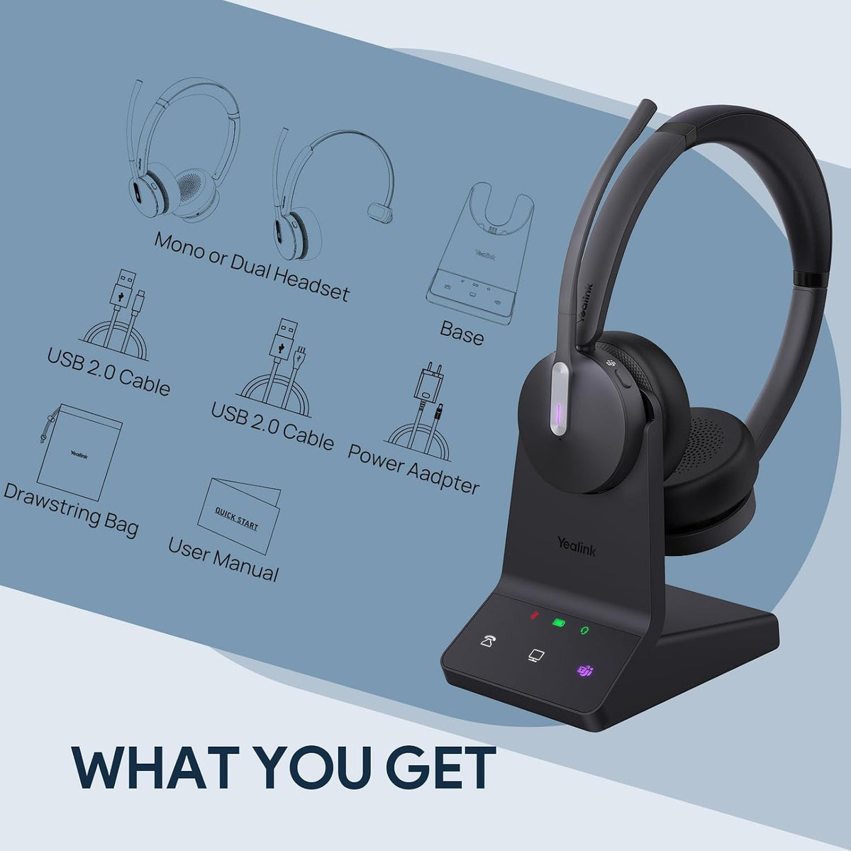Yealink WH64 Mono Wireless Headset with Mic, Dual Mode DECT & Bluetooth