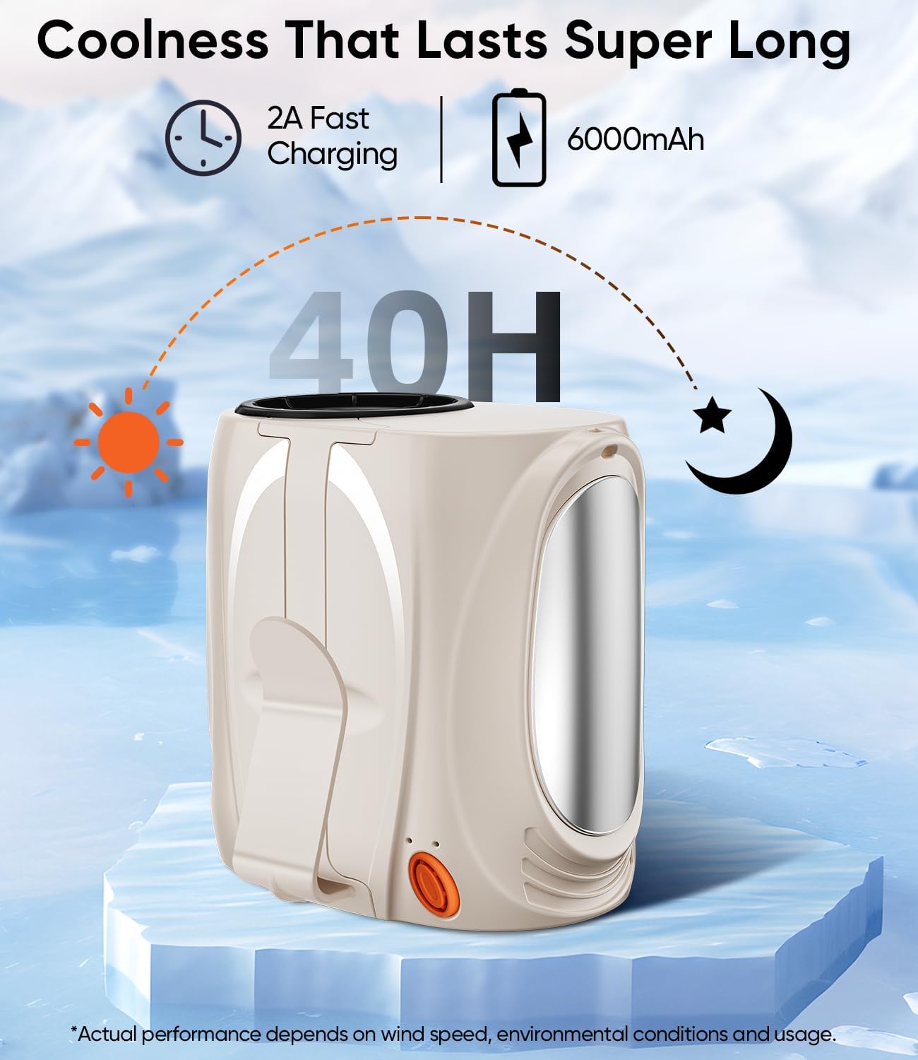 Tedajo AI Portable Waist Fan, 6-Speed 16000RPM Strong Turbo Airflow, 40H Max Cooling Battery Powered Personal Fan Rechargeable, Hands-Free for Work, Outdoor, Travel, Gift for Women - Champagne