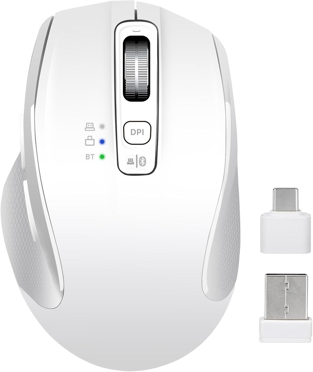 Wireless Bluetooth Mouse with USB-A, USB-C Receiver, Rechargeable, 3-Device, Full-Size, Silent Click, Ergonomic Mice for MacBook/Laptop/Computer/Tablet/PC/iPad-Red