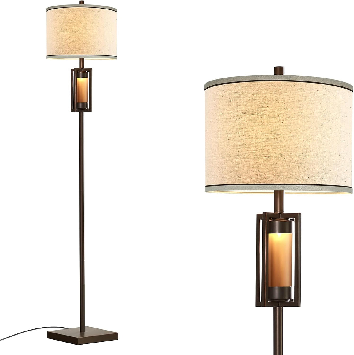 63'' Rustic Floor Lamp for Living Room with 2 Light Sources