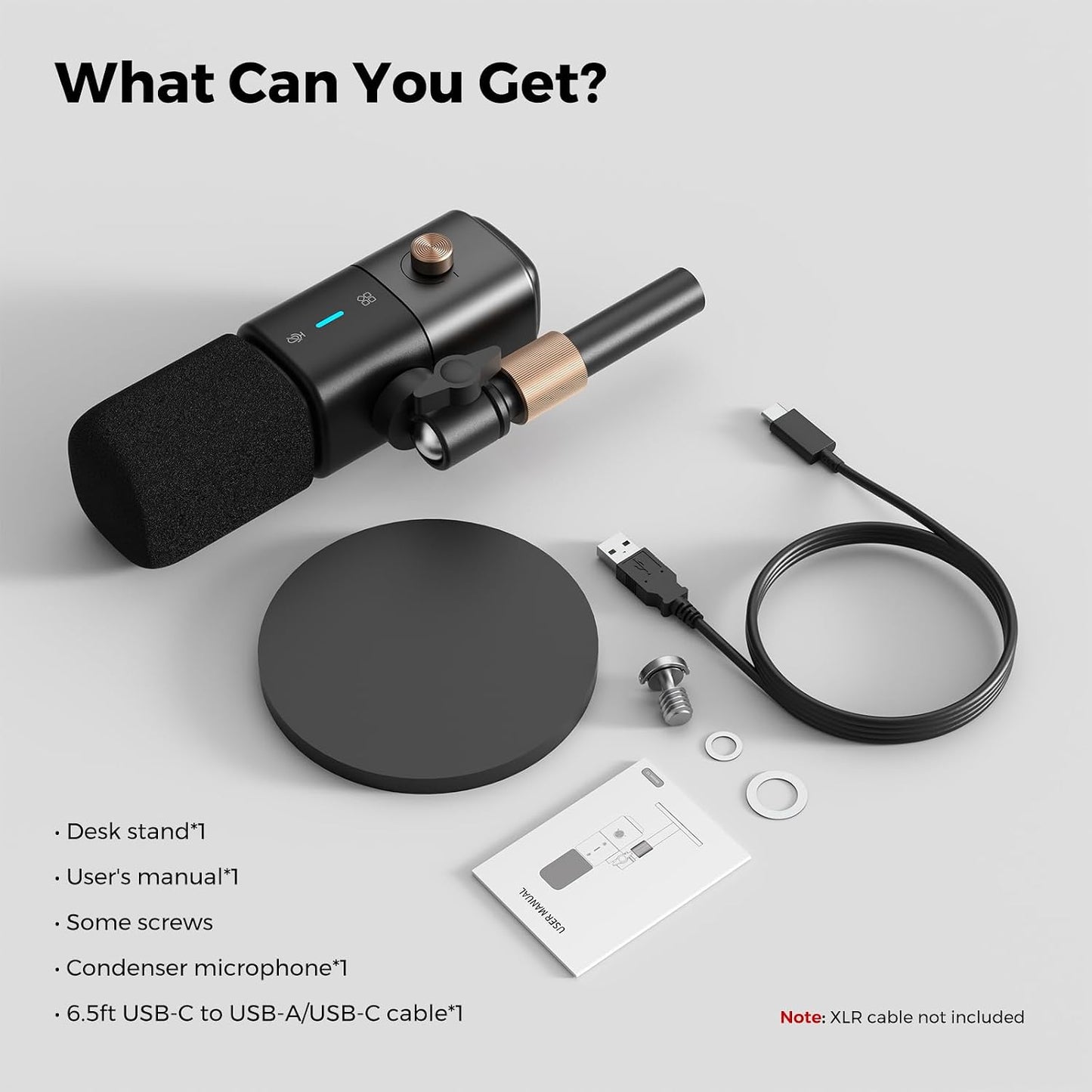 NearStream AM25X Gen3 USB/XLR Podcast Microphone for PC/Audio Mixer | Condenser Mic with Desk Stand for Stream/Podcast, USB-C Noise Canceling, Volume, Headphone Jack, Mute, XLR for Audio Mixers