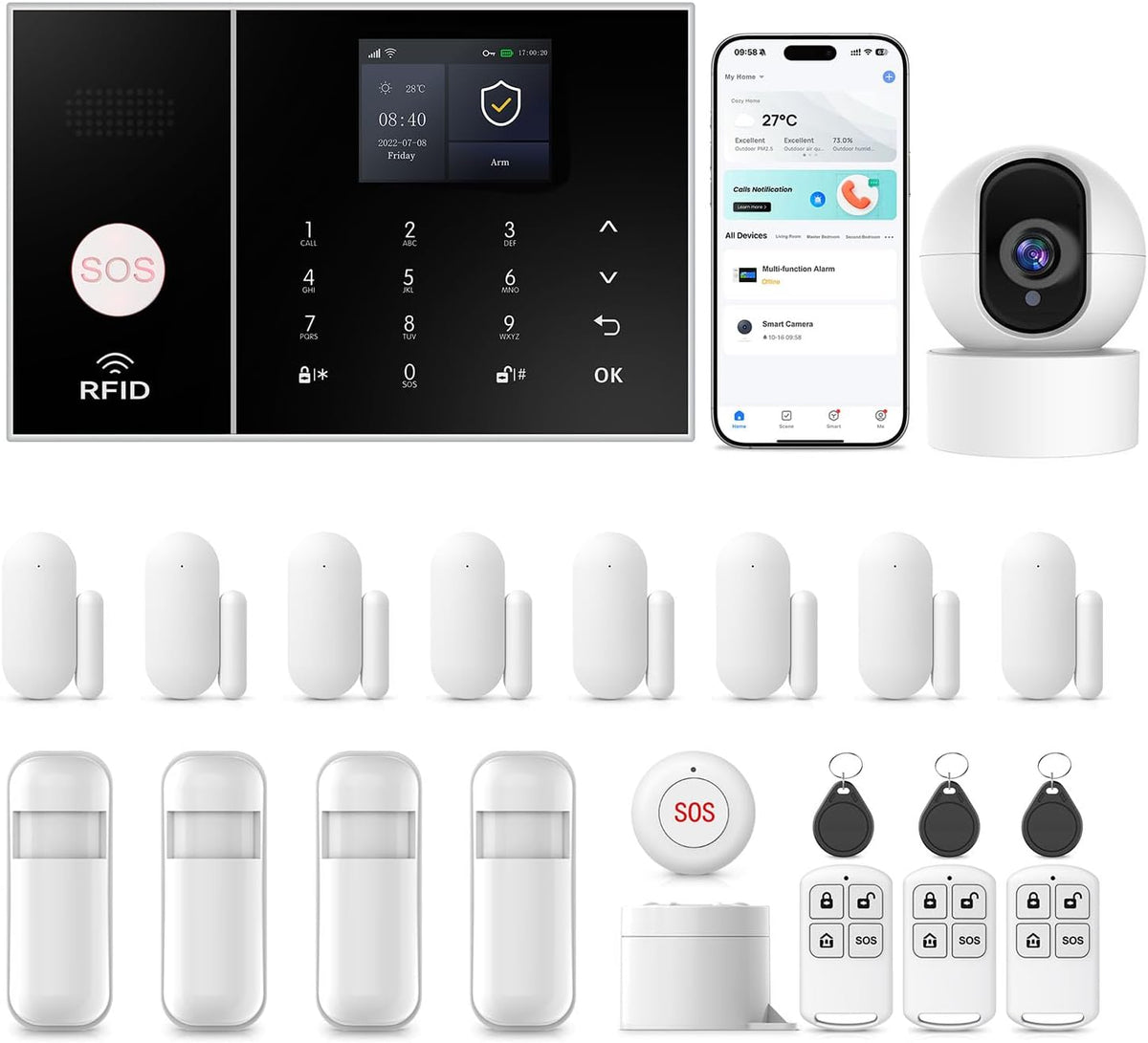 PGST Wireless Home Alarm System 8-Piece Kit, WiFi/4G Alarm System for Home Security with Phone APP Alert (Door Sensor,Siren, Remote, Motion Detector) for Home,Apartment, Work with Alexa(103F-US-A)