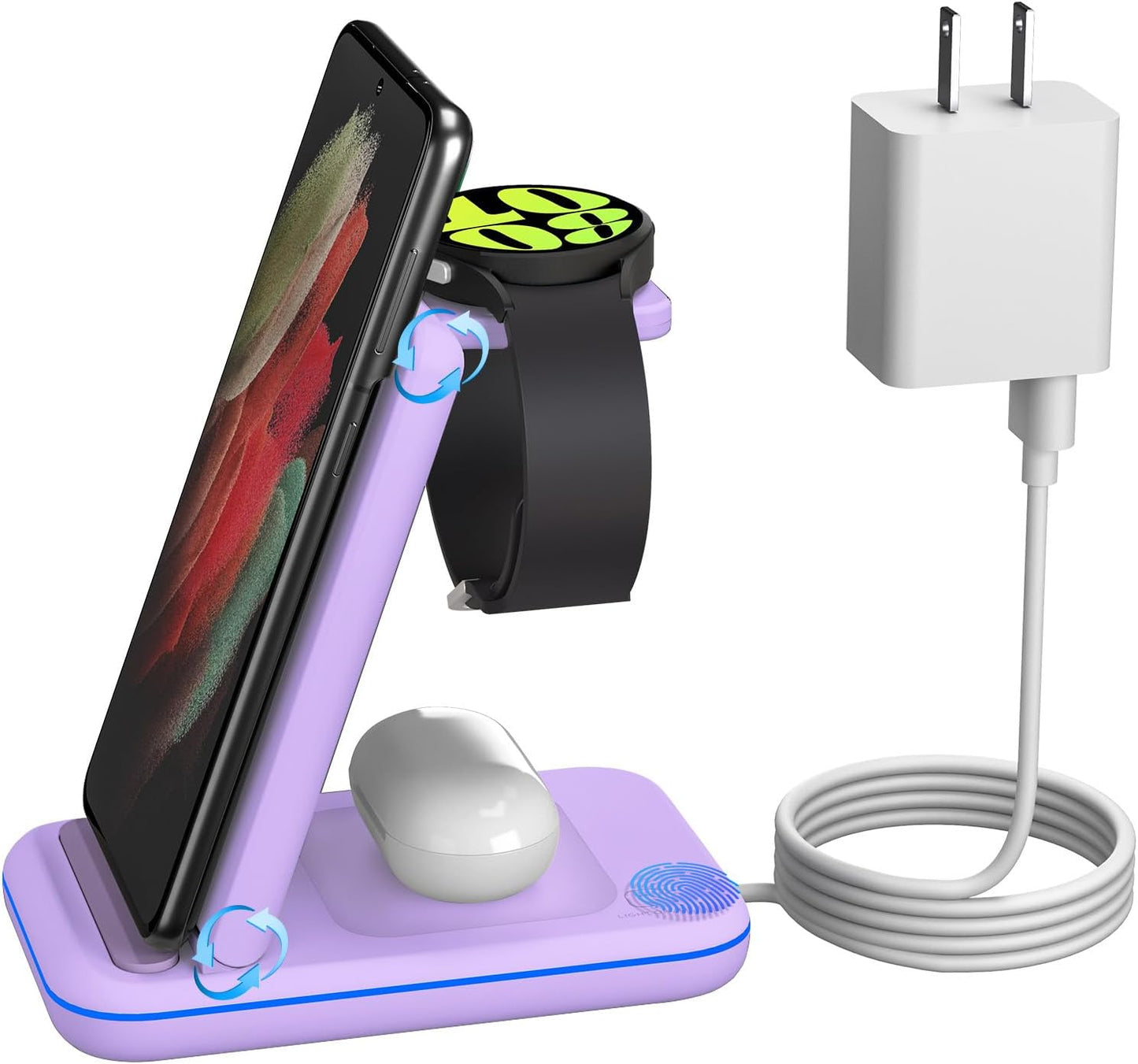 Wireless Charger for Samsung/Android, HOLYJOY Foldable 3 in 1 Fast Charging Station/Stand/Multi Charger for Samsung S25 Ultra/S24/Note 20, Travel Pad for Galaxy Watch 8/7/6/5/Active 2, For Buds(Black)