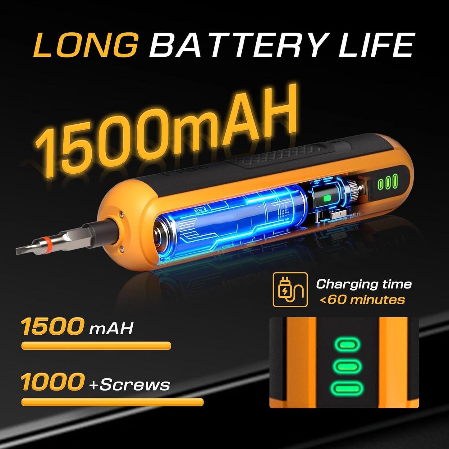 4V Cordless Electric Screwdriver Set, 26 S2 Bits, USB-C, LED | Dual activation, 3 torque settings, 260 RPM and 1500mAh battery for furniture assembly, electronics and everyday repairs