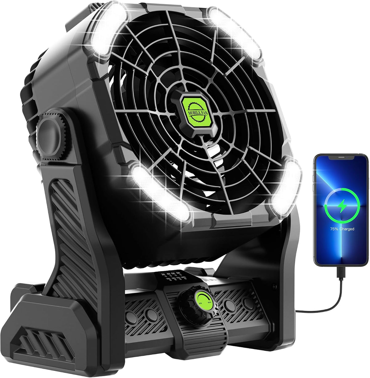 Battery Powered Fan Rechargeable Portable Camping Fan Tent with Light | 20000mAh Cordless Battery Operated Camping Fans with Light,USB Personal Fans Outdoor Camping Essentials Beach Tent for Travel