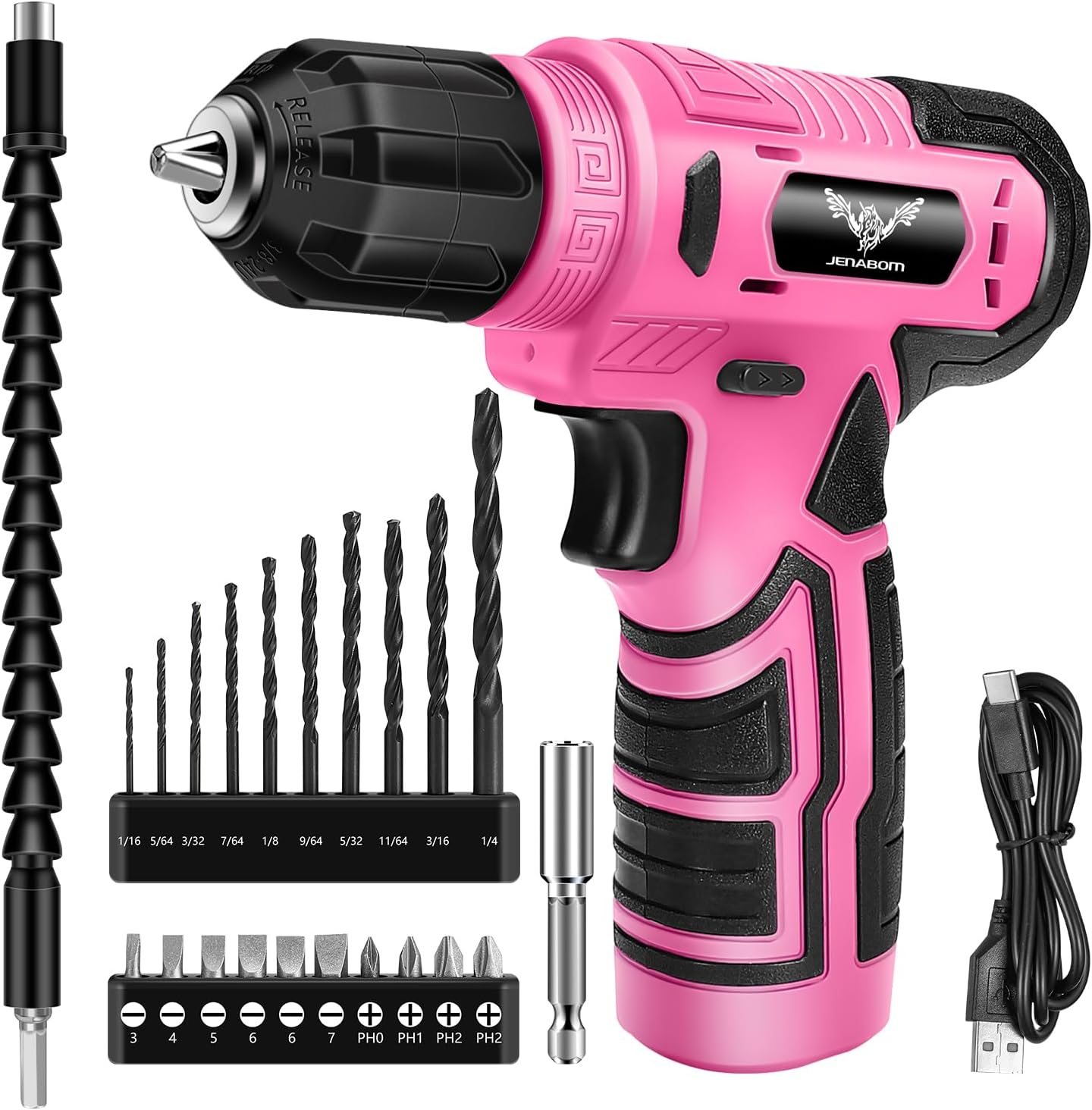 3.6V Electric Cordless Screwdriver, Mini Drill Set, Pink | Rechargeable Power Screwdriver with 26pcs Driver Bit, Ideal for Small Projects, Home DIY&Women