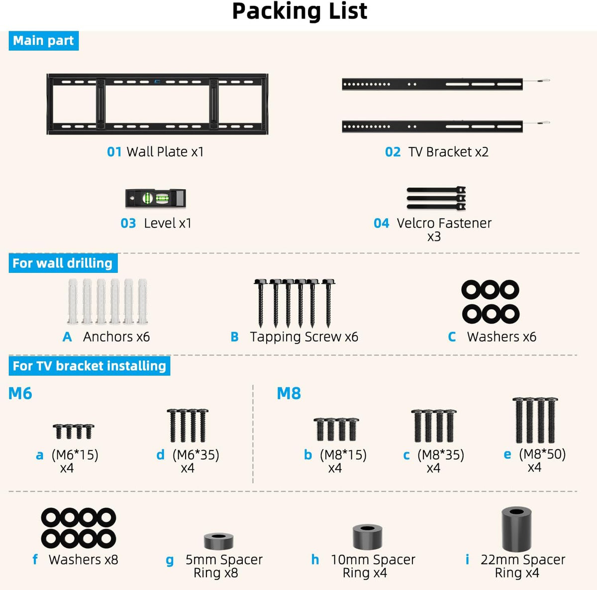 HOME VISION Heavy Duty Fixed TV Wall Mount for 48-120 Inch Flat Screen