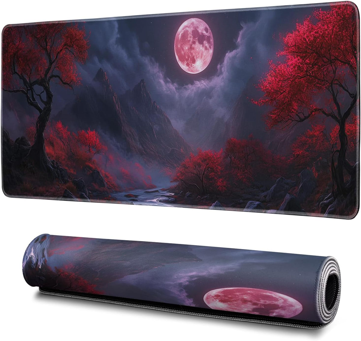 Japanese Gaming Mouse Pad Abstract Black Mouse Pad 31.5x11.8 Inch Black Sea Wave Texture Non-Slip Rubber Base Large Ocean Mousepad Stitched Edges Keyboard Mouse Mat Desk Pad for Office and Home