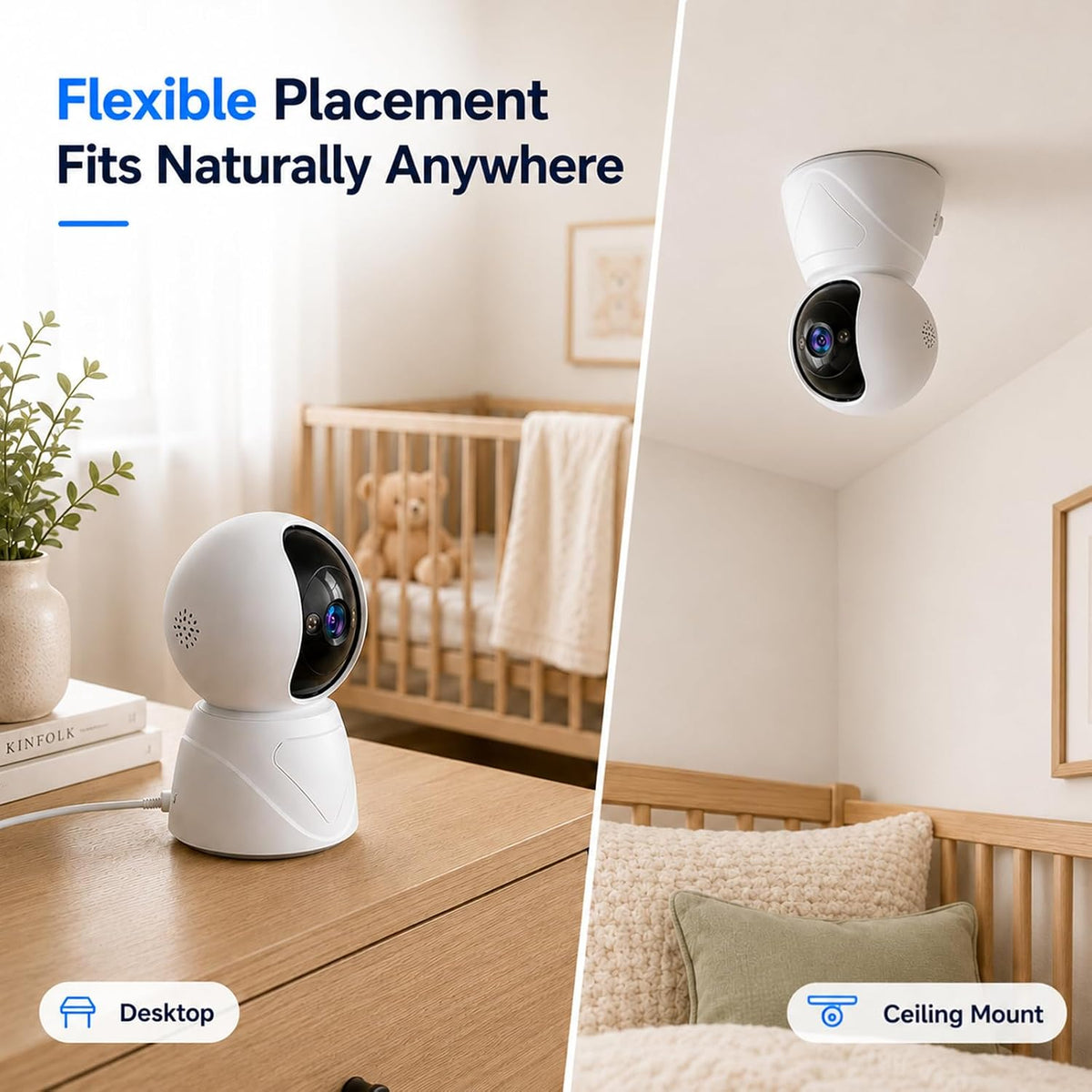3MP Indoor Security Camera for Baby Monitor,5G/2.4G, 2Pack
