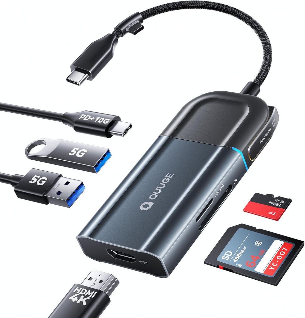 QUUGE Docking Station Dual Monitor 2 HDMI, 7 in 1 USB C Hub with Dual HDMI 4K, PD Charging, 5Gbps USB 3.0, 3 USB2.0, USB C Docking Station for MacBook Pro/Dell XPS/HP/Lenovo/Surface/Yoga etc