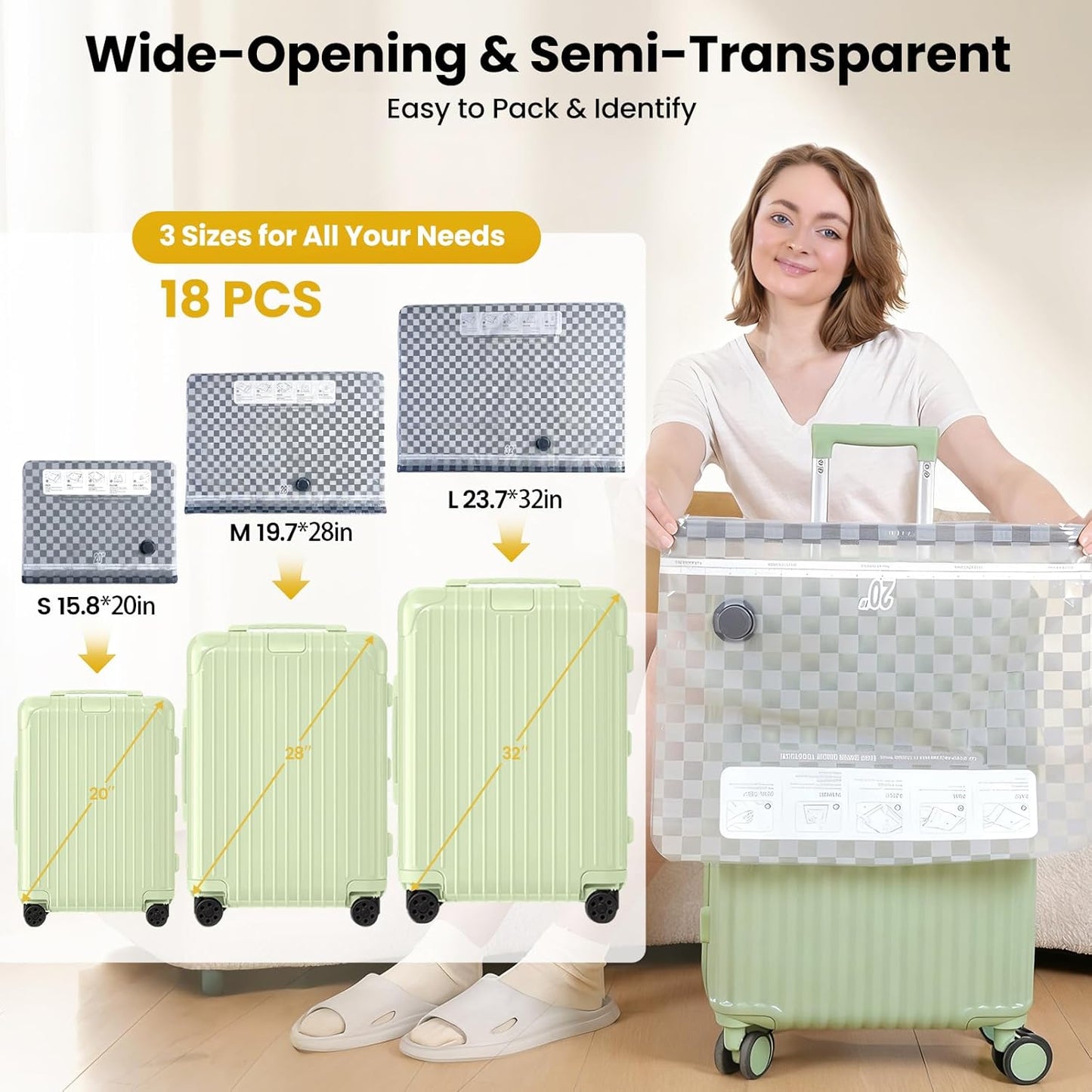 18 Pack Vacuum Storage Bags for Travel with Digital Display Air Pump,Carry-on Packing Bags for Luggage and Suitcase,Space Saver for Clothes