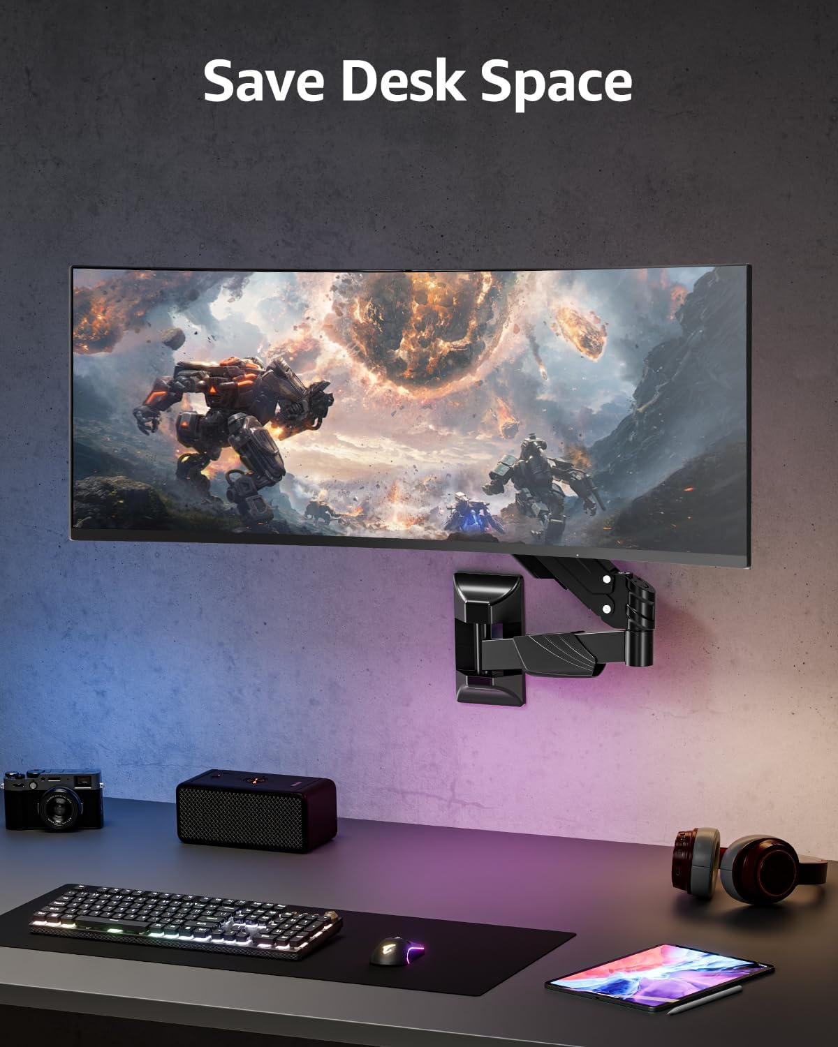 MOUNTUP Monitor Wall Mount for 22-43 Inch Curved Screens, Holds 2.2 to 33.1 lbs, Ultrawide Computer Monitor Wall Mount, Heavy Duty Wall Monitors Arm, 75x75 mm to 200x200 mm Vesa Mounts