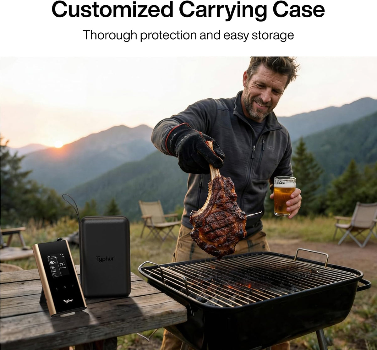 Typhur Sync Gold Dual Wireless WiFi Meat Thermometer with Carrying Case | 2 Probes, 6 Sensors, ±0.5℉ Accuracy, 10X Stronger Signal, Reliable Reading Through Kamado Grill BBQ Oven Smoker Air Fryer