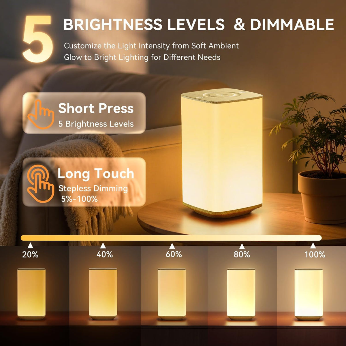 Auxmir Baby Night Light, 4000mAh, Remote, Touch, 256 RGB Colors, Brown