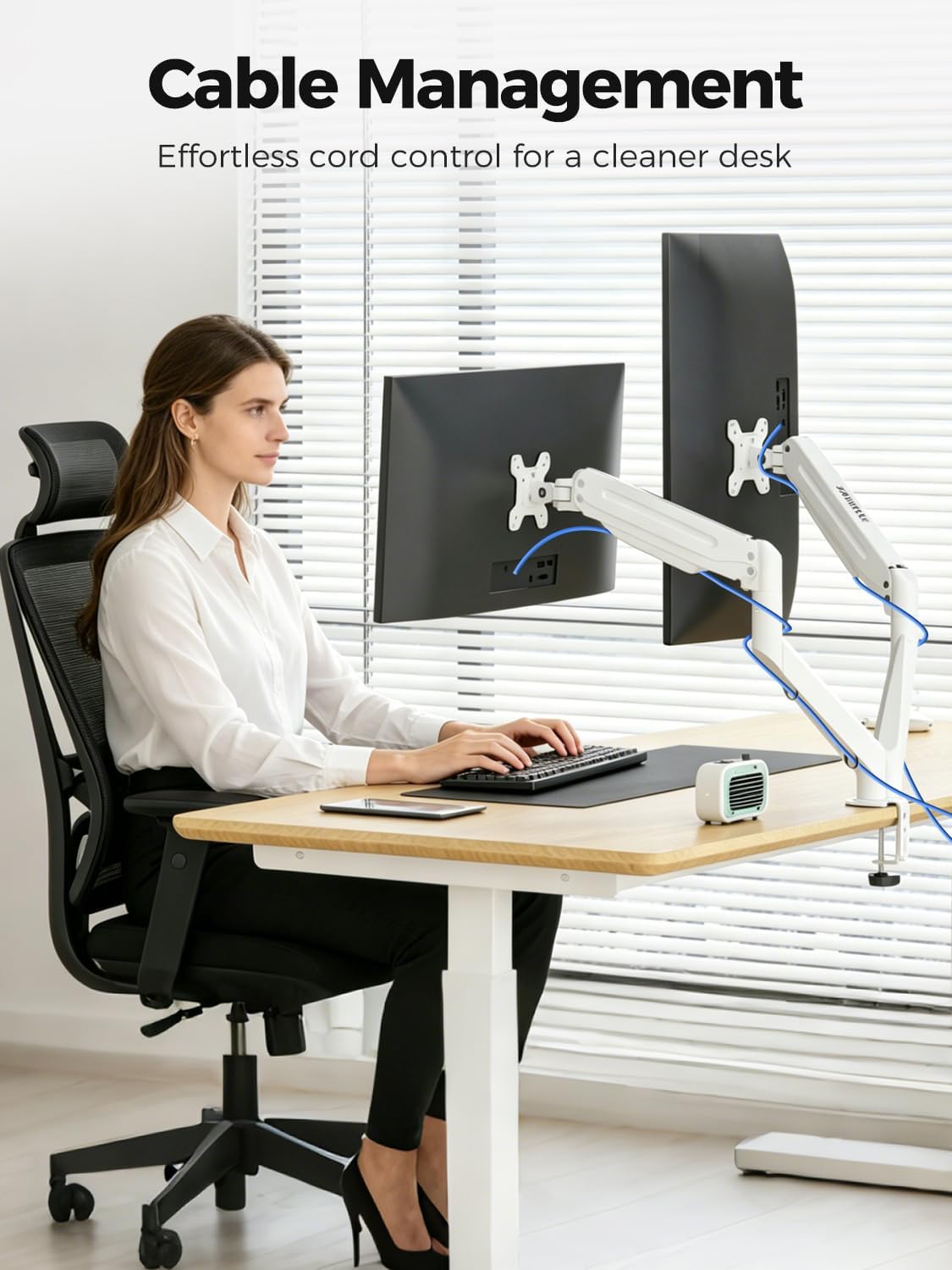 Suptek Dual Monitor Mount Stand-Height Adjustable Gas Spring Monitor Arm Desk Mount for 2 Monitor Screens 17 to 35 inches - Each Arm Holds up to 22lbs,White(MD8SPW)