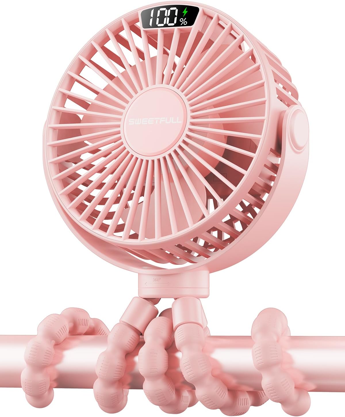 SWEETFULL Portable Stroller Fan with Display 4000mAh Battery Powered Mini Clip On Fan, 4-Speed Rechargeable Small Personal Cooling for Baby Car Seat Crib Travel - Cyan