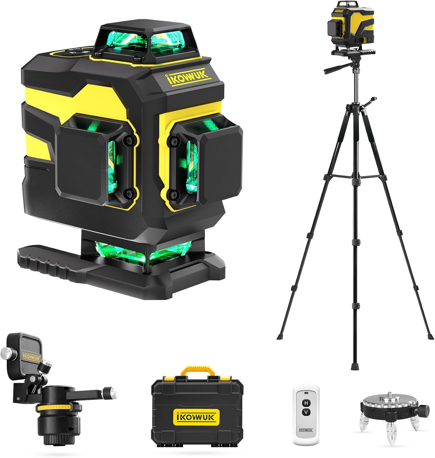 Laser Level with 12 Green Lines, Built-in 5200 mAh Li-ion Battery | 3×360° Full Coverage, for Construction and Picture Hanging