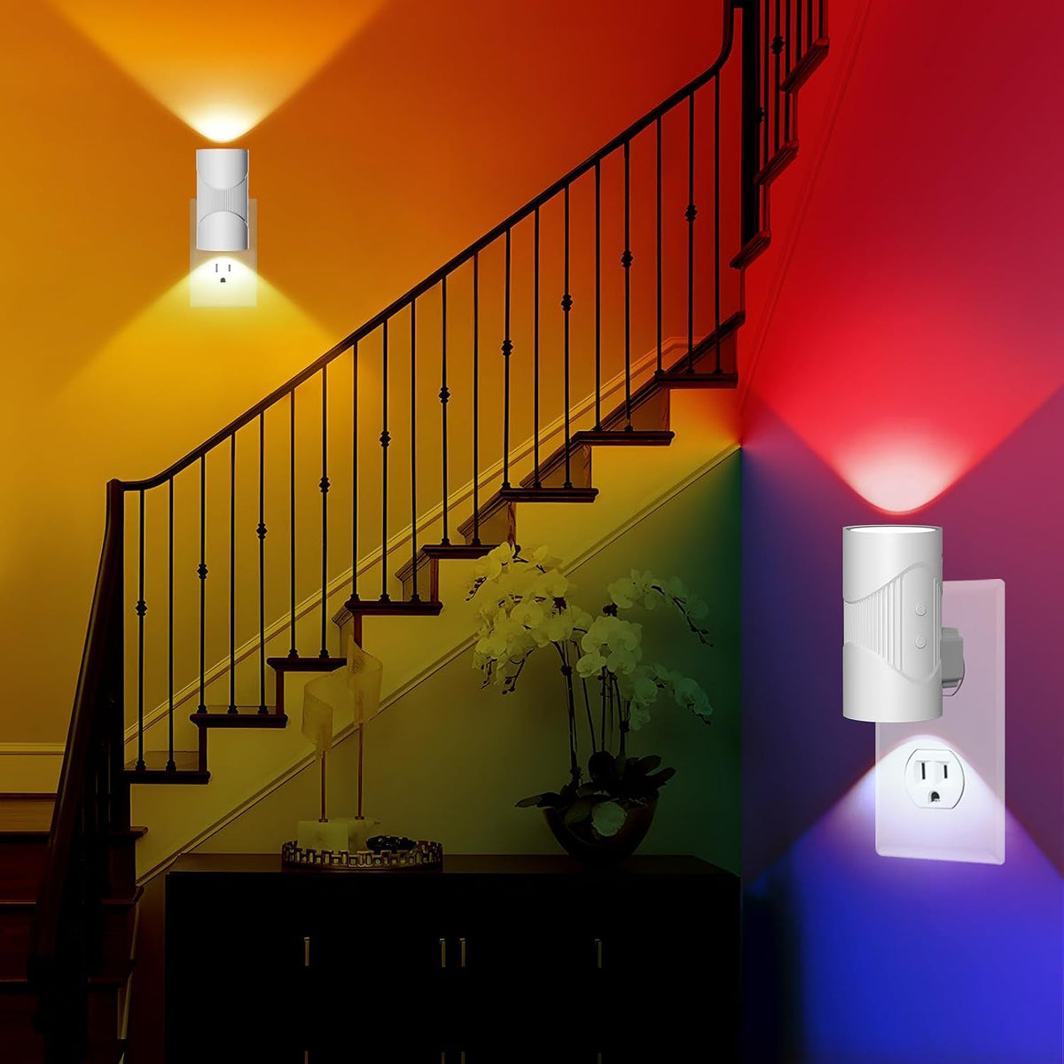 easuntec Night Light, Night Lights Plug into Wall, Color Changing Night Light, Dusk to Dawn Sensor, 8 Light Modes, Dimmable RGB Night Lights for Bedroom Bathroom Hallway Kitchen Stairs (RGB,2 Pack)