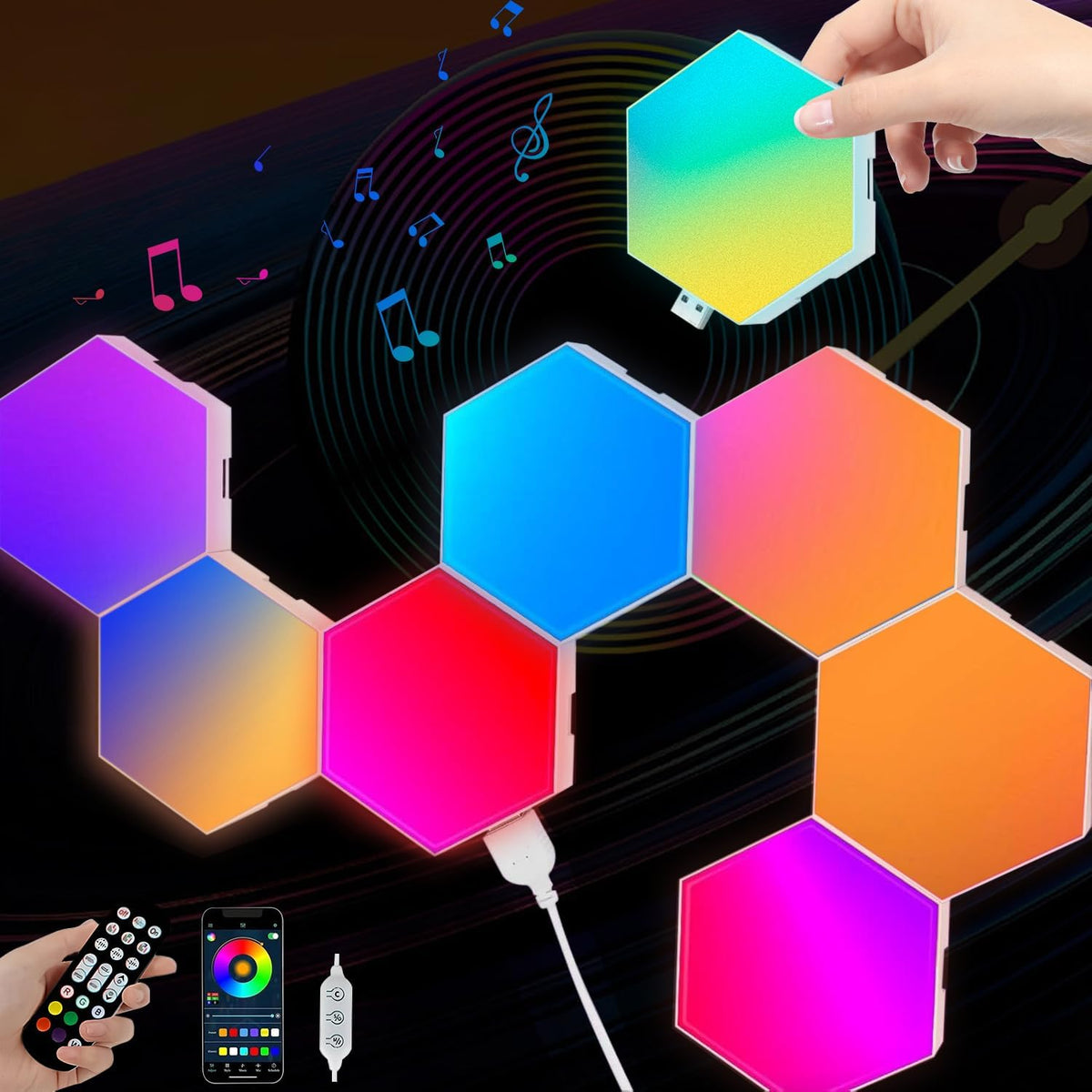 Vcwtty Music Sync Hexagon Light Panels, 13 Colors, 10 Pack