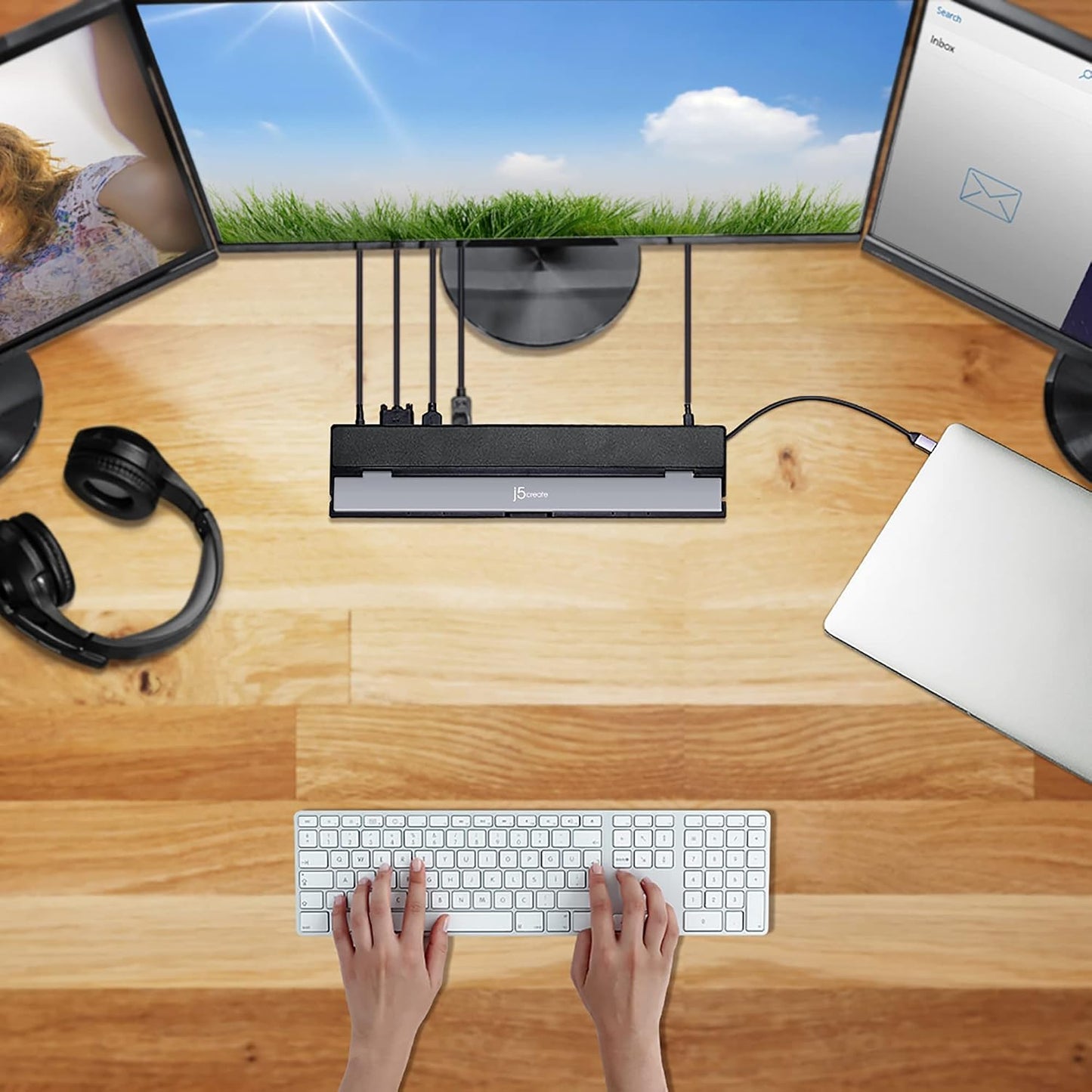 j5create USB C Docking Station- Supports up to 3 Display Simultaneously | HDMI, DisplayPort, VGA, 100W PD Fast Charging, Gigabit Ethernet | Comes with Type C Cable Compartment (JCD543)