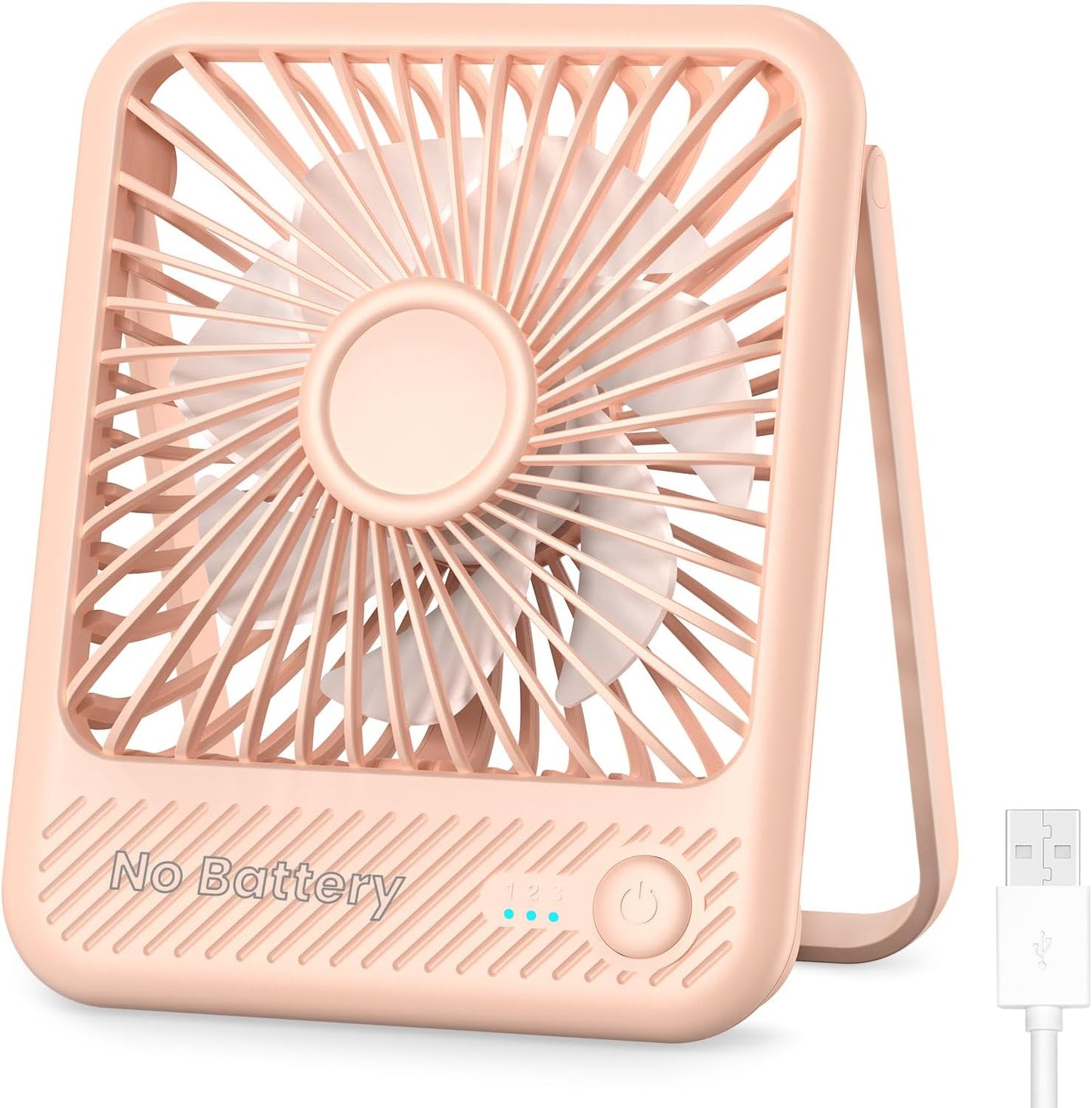 Koonie USB Desk Fan, Strong Wind Ultra Quiet Small Mini Fan | 220° Tilt Folding & 3 Speeds Adjustable, USB-C Powered Personal Fan for Home Office Desktop, Pink, NO BATTERY