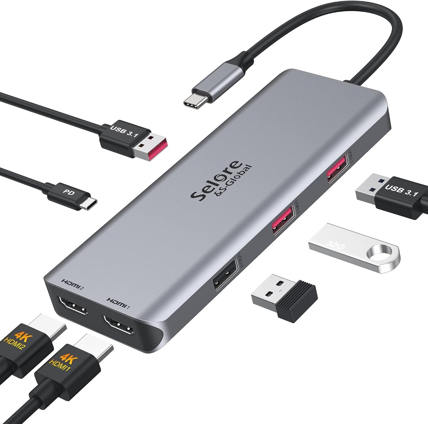 USB C Docking Station Dual HDMI Monitor Adapter 9 in 1 Triple Display Hub | Dual HDMI, Displayport, SD/microSD Card Reader, 2 USB 2.0, 1 USB 3.0, 100W PD, for USB C Thunderbolt 3/4 Laptops