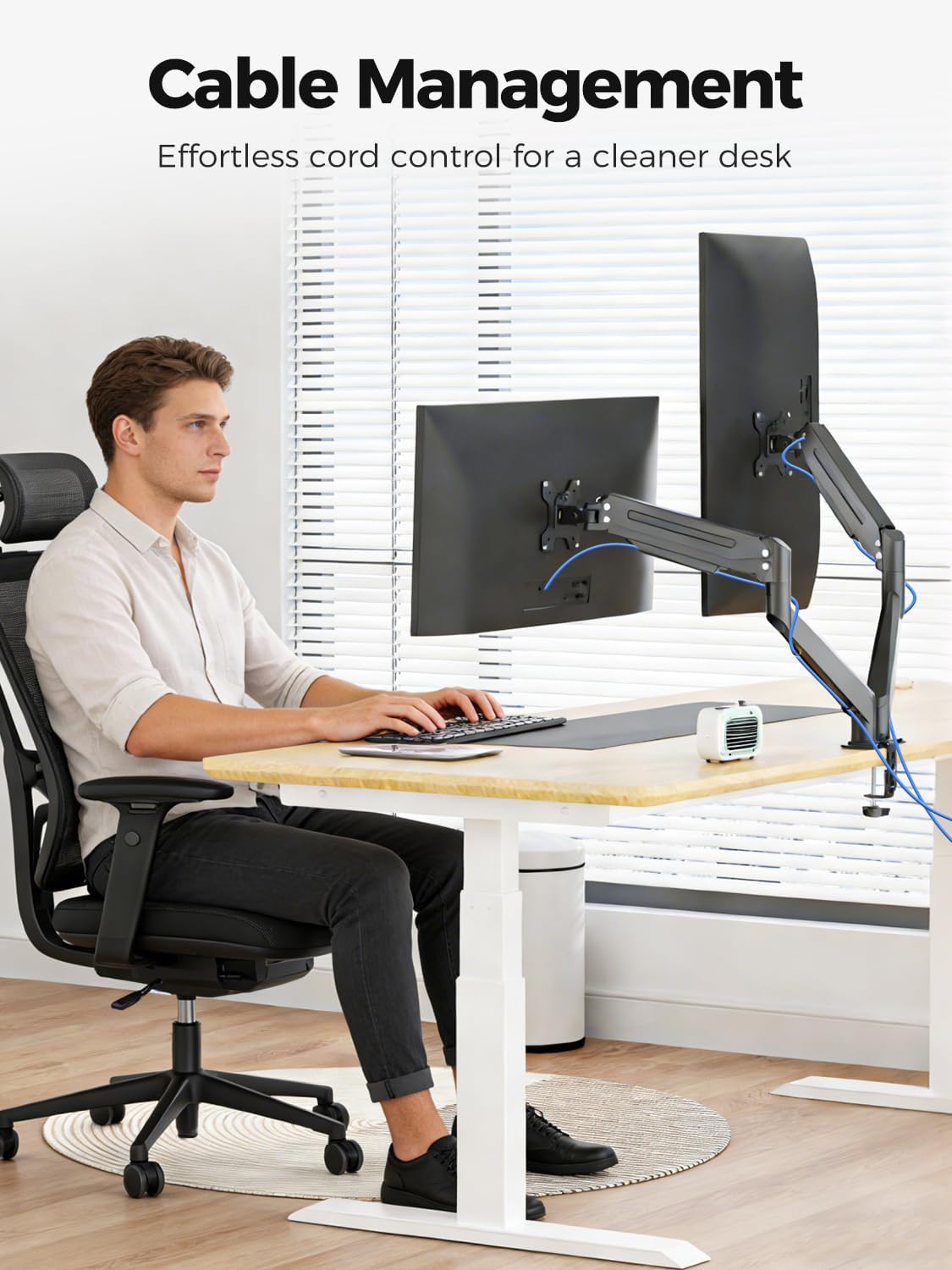 Suptek Dual Monitor Mount Stand-Height Adjustable Gas Spring Monitor Arm Desk Mount for 2 Computer Screens 17 to 35 inches - Each Arm Holds up to 24.25lbs,Black(MD8SP)