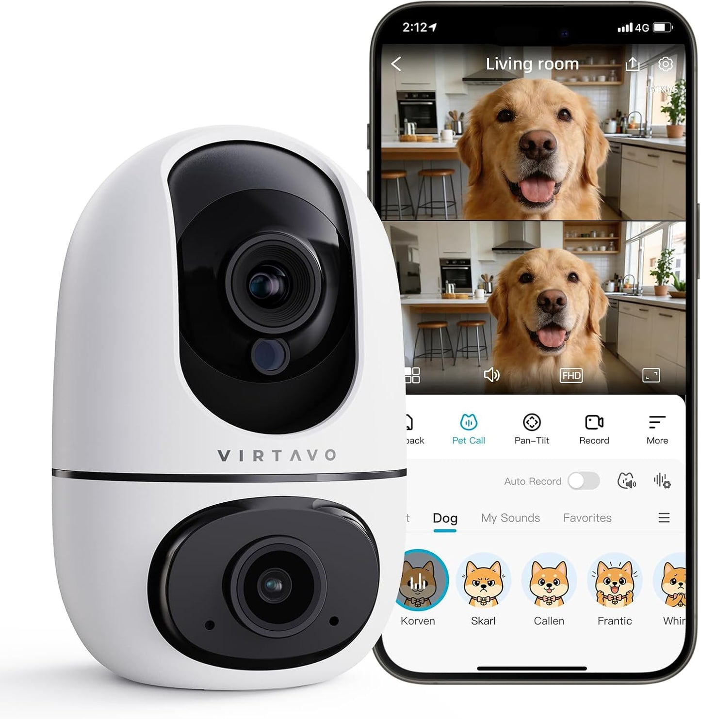 VIRTAVO XD1 Indoor Security WiFi Camera, No Subscription Required, Dual-Lens 360° PTZ Baby Monitor & Pet Cam, Motion Tracking, 2-Way Audio, Night Vision,Optional Cloud/SD Storage, Phone App, Wired