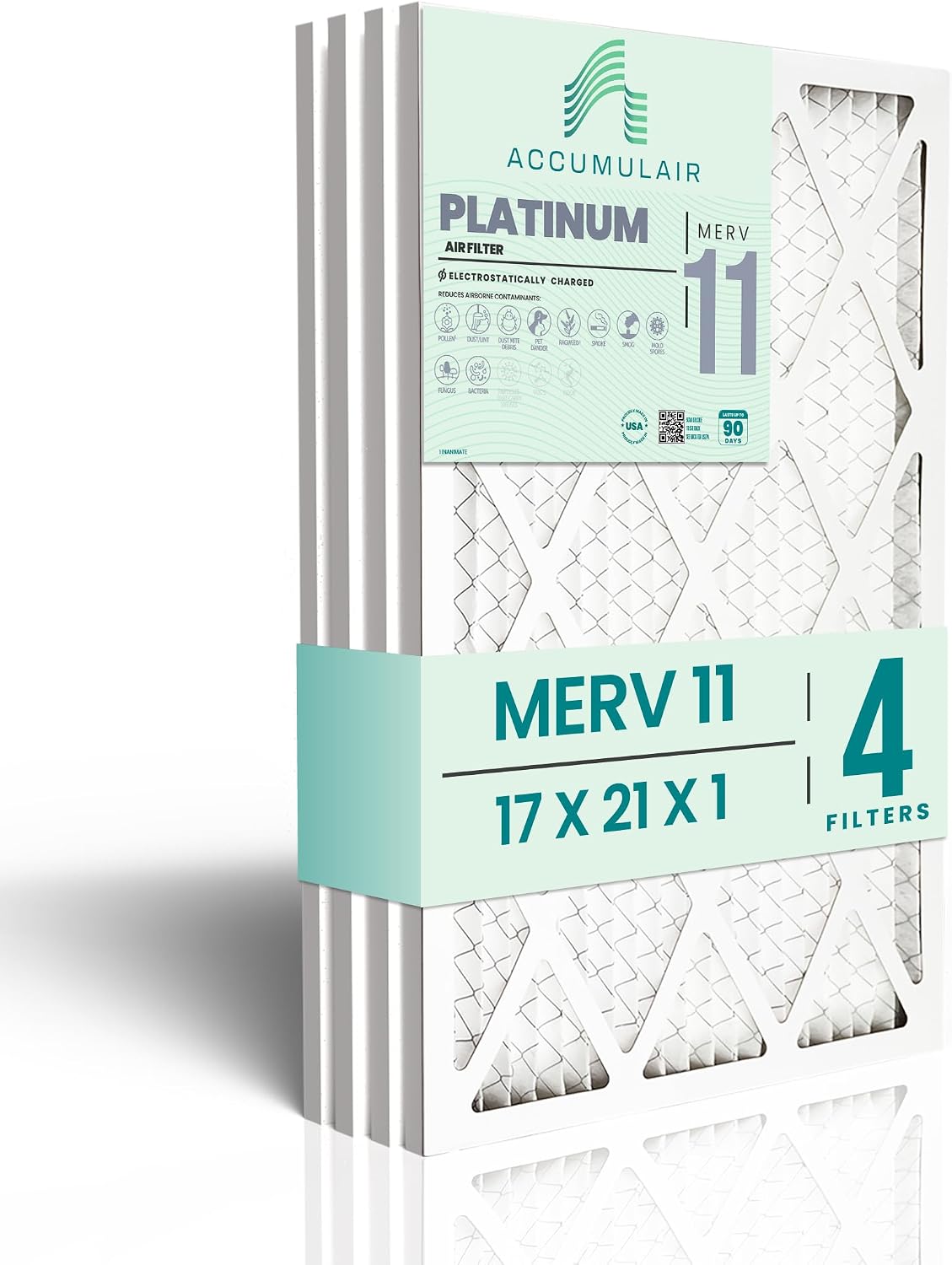 Accumulair Platinum 20x22x1 (19.75x21.75) MERV 11 Air Filter/Furnace Filters (4 pack)
