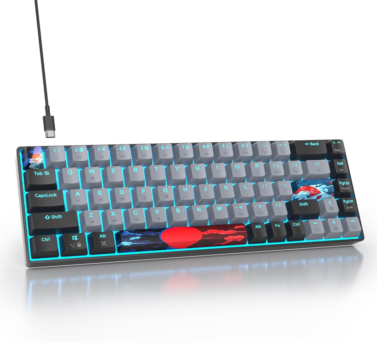 surmen 60% Mechanical Gaming Keyboard with Linear Red Switch, Wired Mini Compact Keyboard 60 Percent Backlit for Laptop Desktop PC Gamers(61 Monster B-Rainbow)