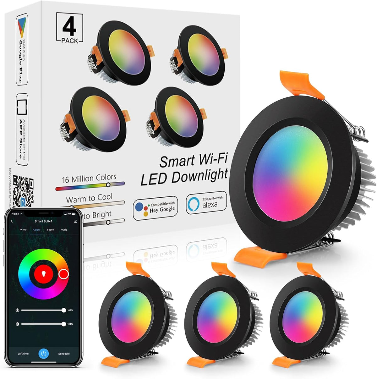 LightingWill 2 Inch Recessed Lighting, Smart WiFi LED Downlight, 5W LED Ceiling Light Compatible with Alexa/Google Assistant, Dimmable RGB & 2700K-6500K, 120V with LED Driver (4 Pack)